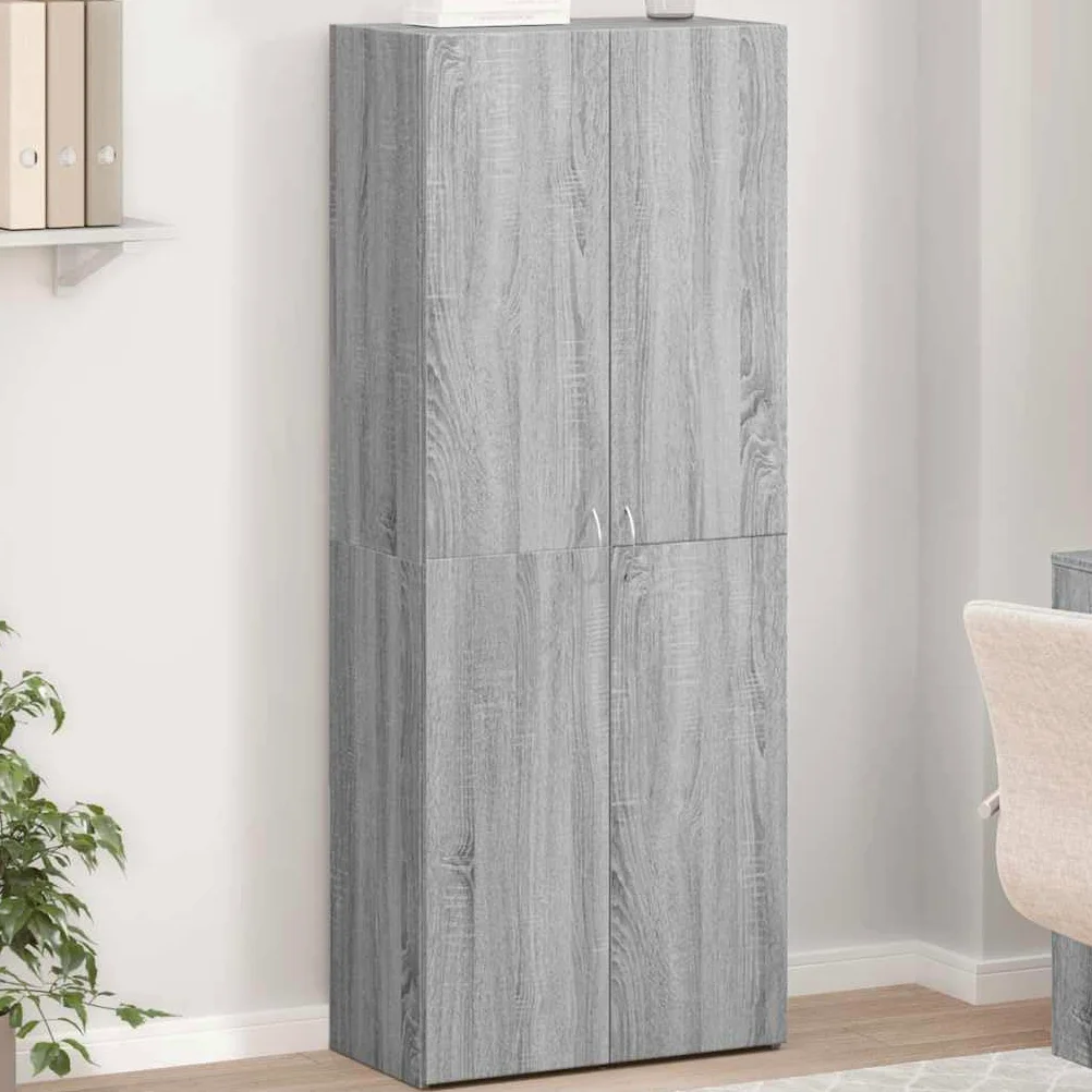 Armadietto in legno grigio Sonoma, 60 x 32 x 153 cm, armadio da ufficio, multiuso, con 4 scomparti e porta, per raccoglitori, documenti, ufficio, casa, studio, organizzazione