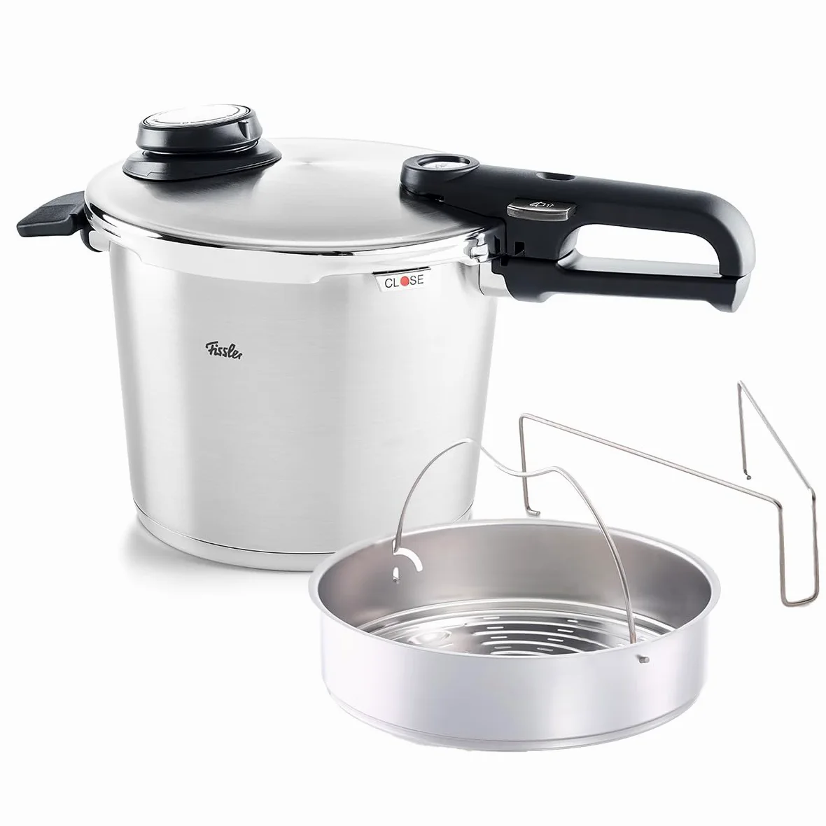 Fissler Vitavit Premium Pentola a pressione in acciaio inox 6 L, 22 cm, 4 livelli di cottura, incluso inserto, adatta a fornelli a induzione