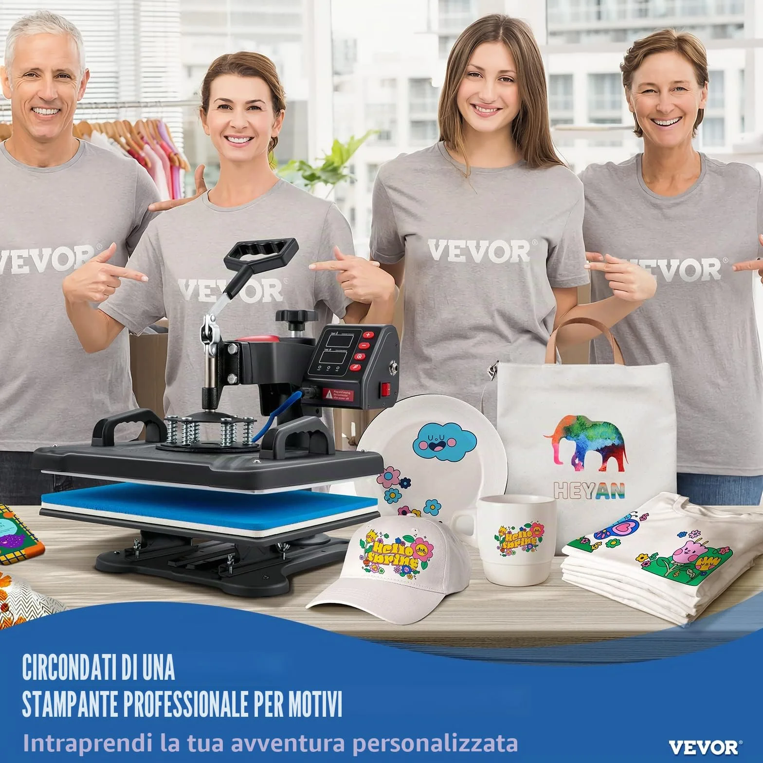 VEVOR Pressa a Caldo 1250 W 5 in 1 Termopressa per Sublimazione 29 x 38 cm