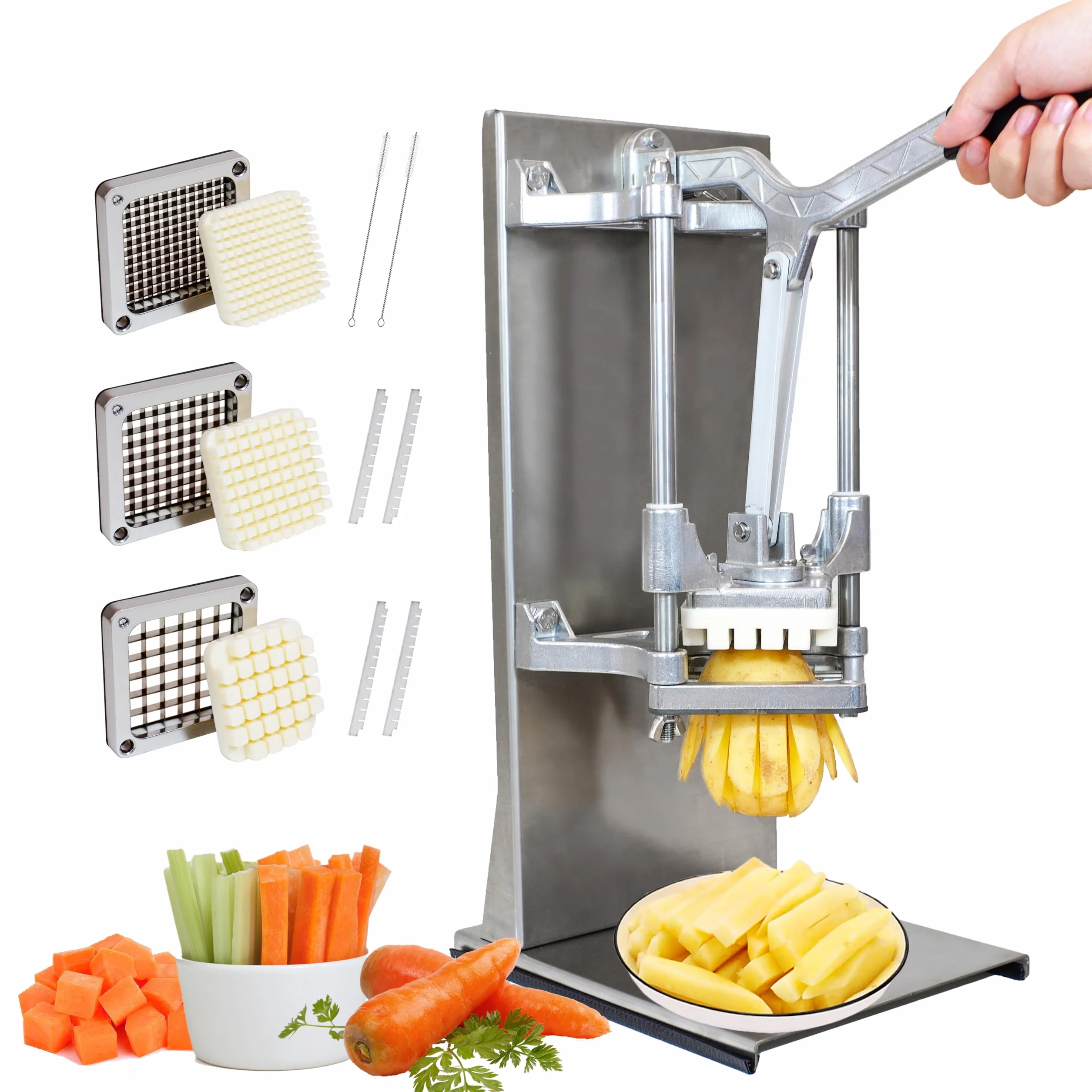 Anatole Tagliapatate per Patate Fritte Professionale Verticale con Lame 6mm 9mm 13mm Acciaio Inox Taglia Patatine Fritte Manuale Commerciale Tagliaverdure Multifunzione per Cipolle Carote Cetrioli