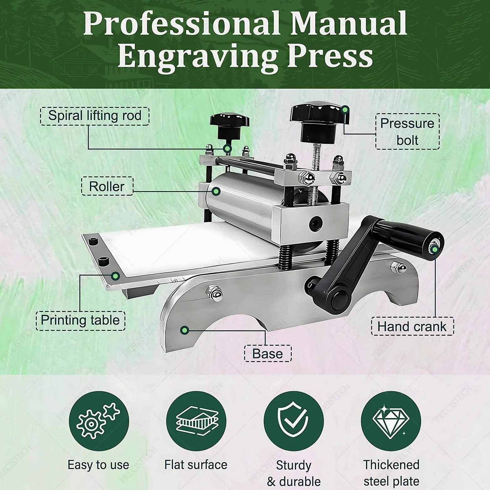 Torchio Professionale con Rullo Regolabile, Macchina da Stampa Manuale per Xilografia, Rilievo Ceramica E Stampa su Carta, Legno E Rame