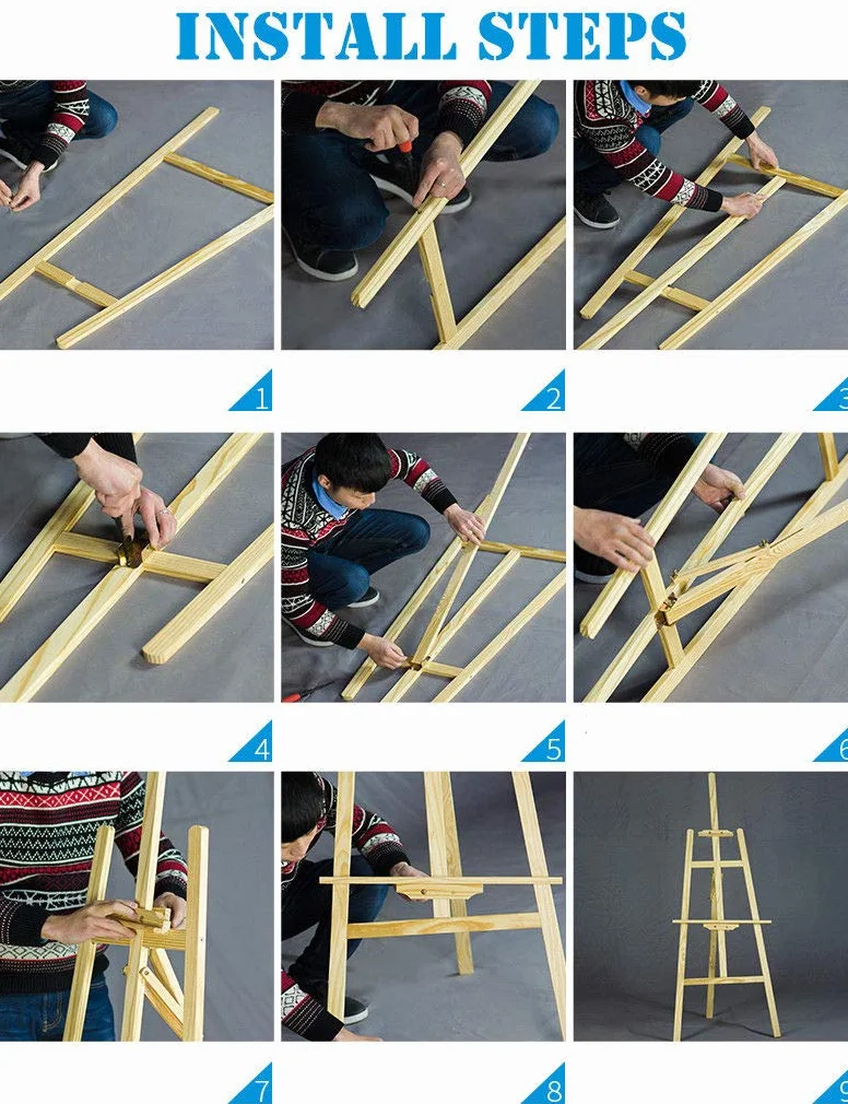 Cavalletto da Artista in Legno Portatile con Altezza Tela Regolabile