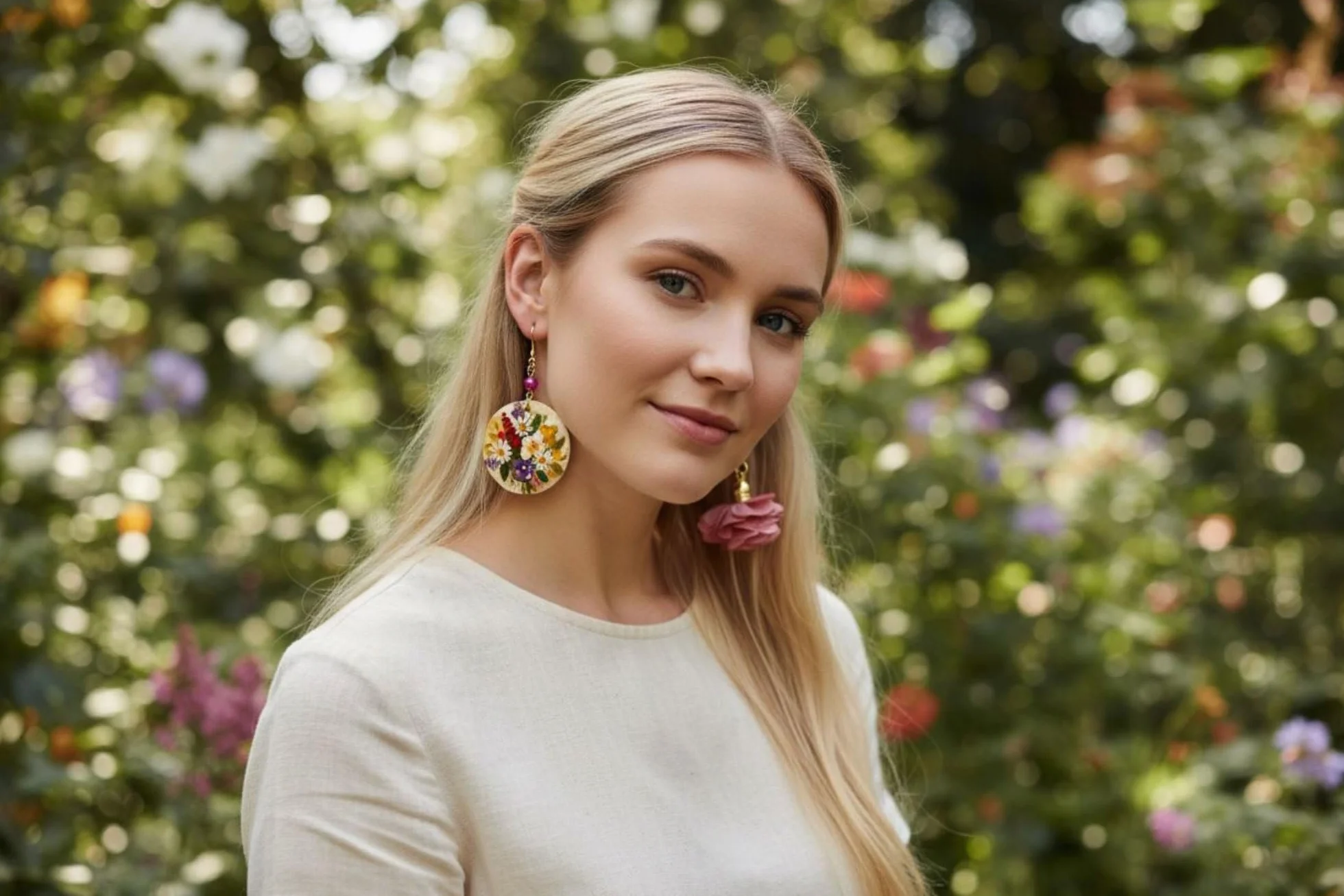 Orecchini dipinti a mano FIORI INGLESI – Gioielli da donna, Gancio in argento, Made in Italy