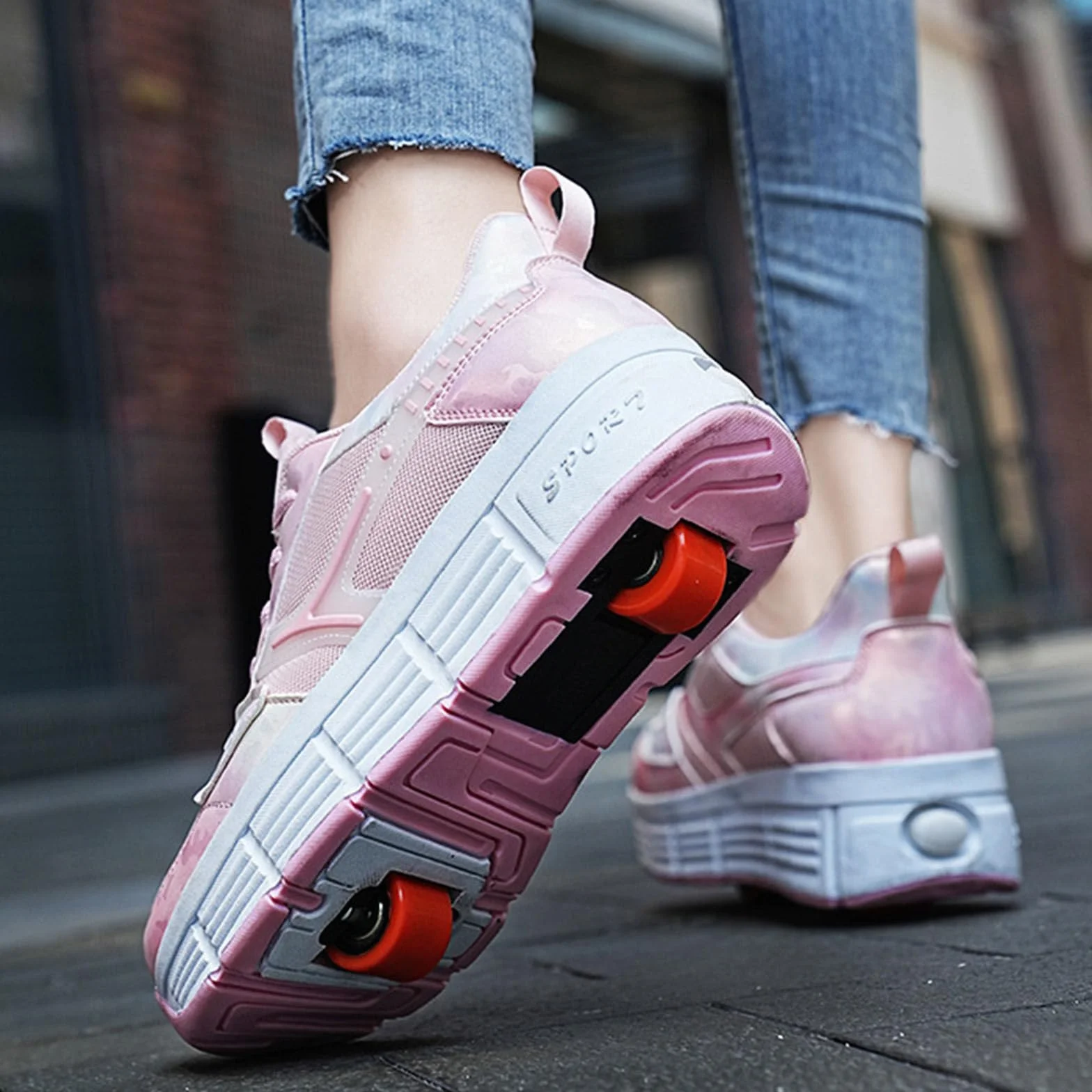Surwin Scarpe con Rotelle Bambino, Scarpe con Ruote Posteriori Retrattili, Sneaker con Rotelle Bambini Ragazzo Ragazza Unisex Sneaker Skateboard con Lacci Traspirante, 30 EU-41 EU