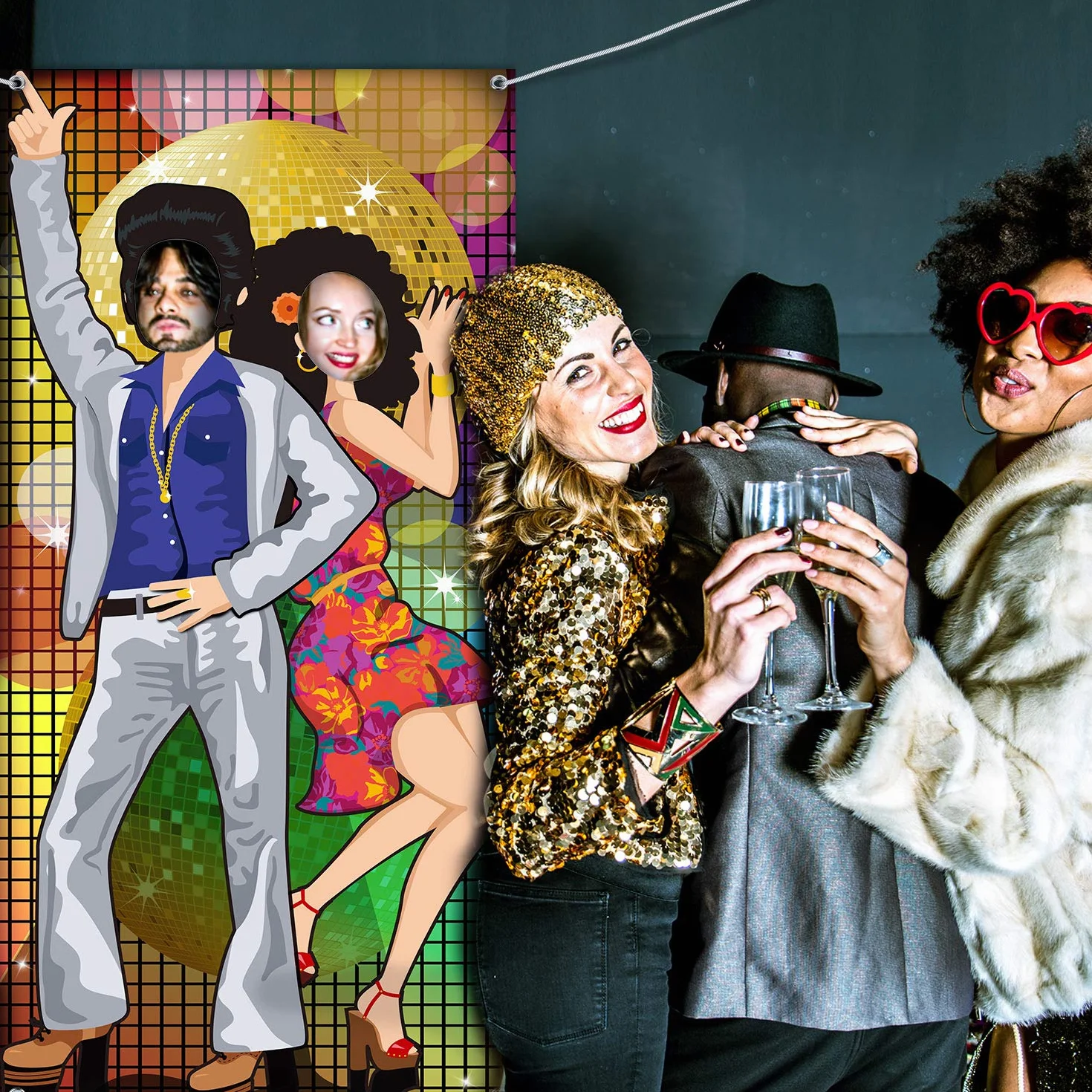 Decorazione Festa Anni '70 da Ballo Banner Porta Foto Puntelli Grande Sfondo Fotografico per Rifornimenti di Tema della Discoteca, con Le Corde
