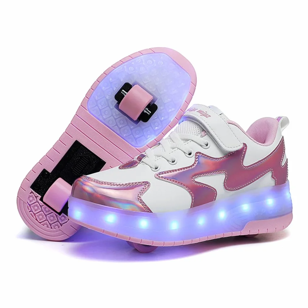 ENEN Scarpe con Rotelle Luce LED Bambina Bambini Sportive Scarpe da Skateboard 2 Ruote Sneakers Outdoor Multisport 27-42 EU