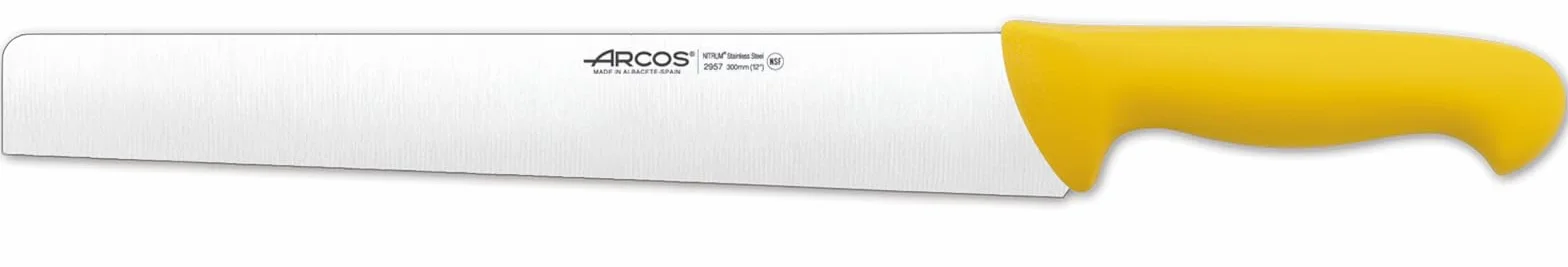 Arcos Coltello Salame con Lama in Acciaio Inossidabile 300 mm – Manico Ergonomico in Polipropilene, Serie 2900 – Colore Giallo, Facilita l'Identificazione di Ogni Gruppo di Alimenti