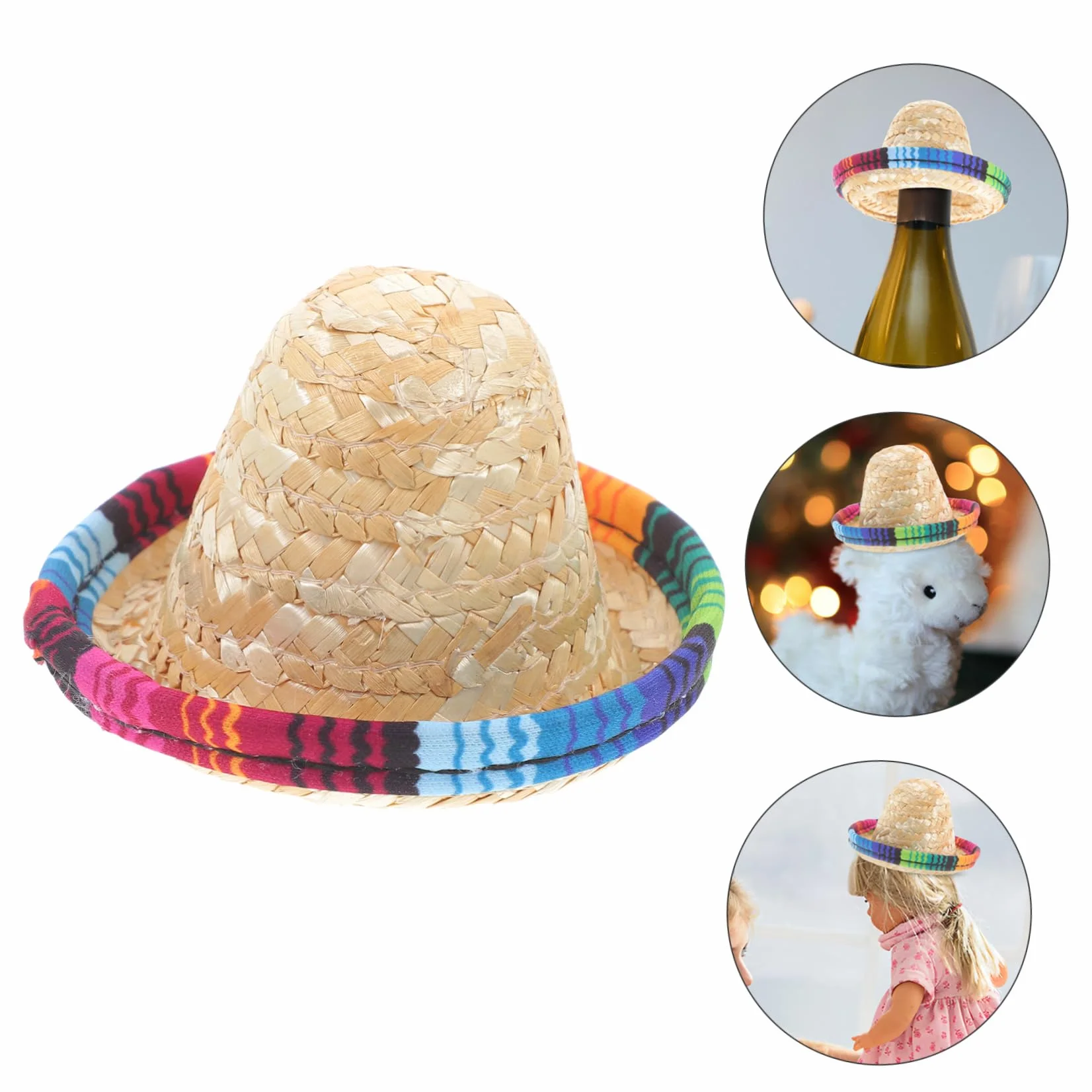 COLLBATH Mini Cappello Decorativo in Paglia Per Tappi Bottiglia Miniatura Resistente e Riutilizzabile Per Festa Matrimonio Shower e Decorazione Bambole