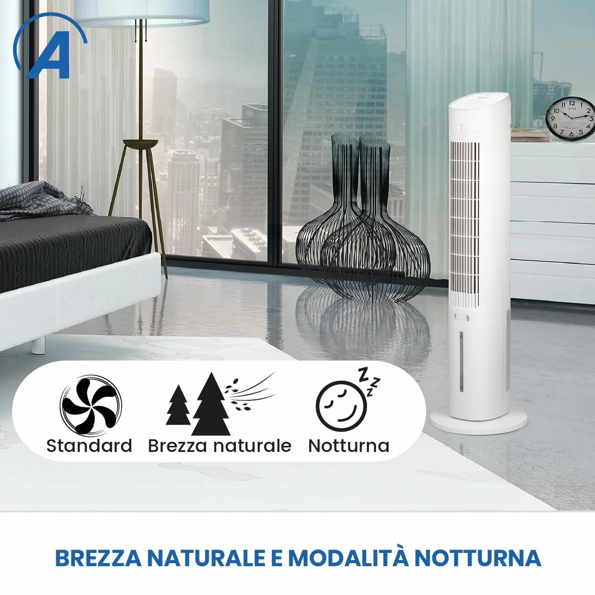Ardes EOLO TOWER Raffrescatore Evaporativo 60W con Oscillazione Automatica, 3 Velocità, Timer 12 h, mando, Schermo Digitale, Comandi Touch, Serbatoio 3 L e Diffusore di Aroma