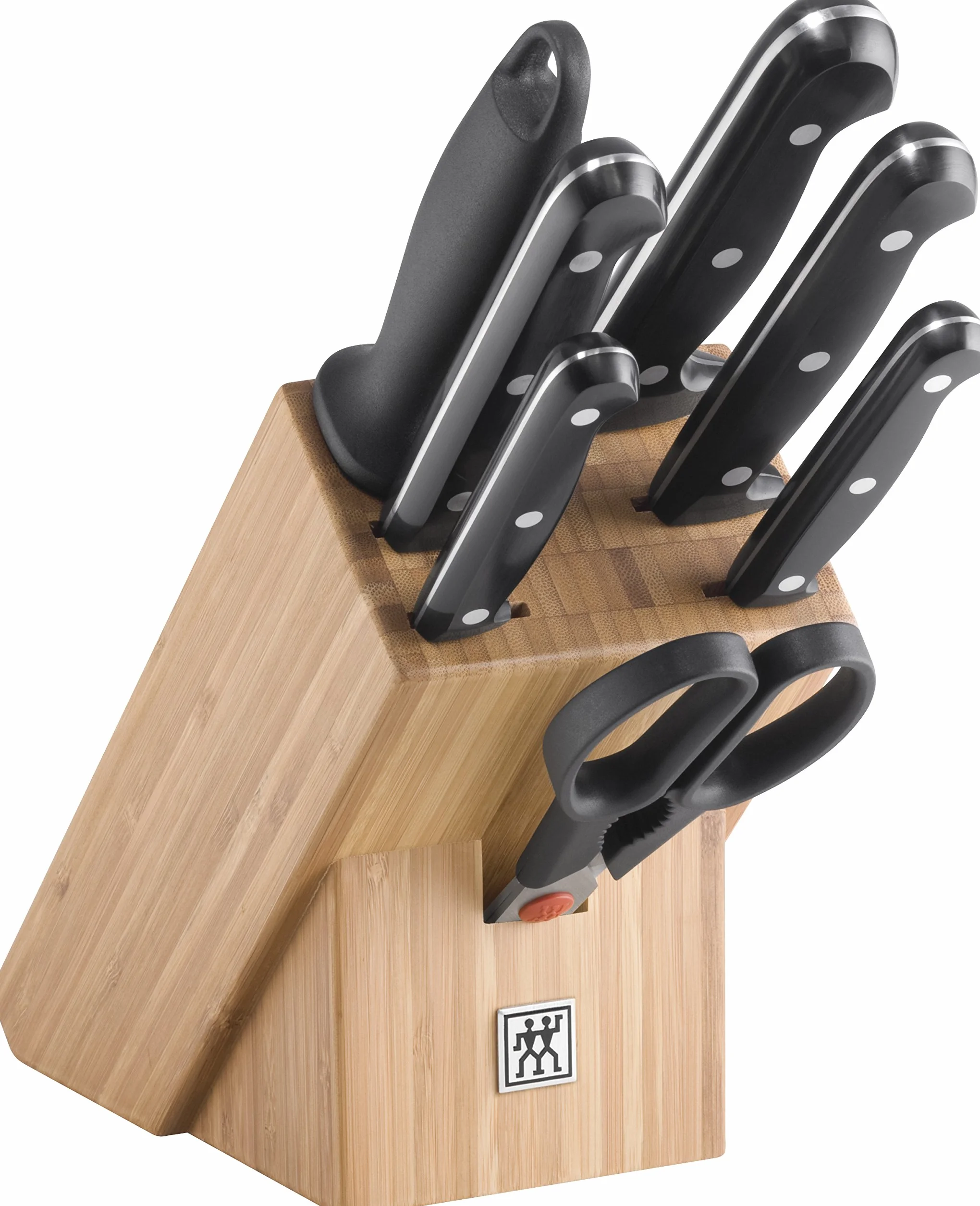 ZWILLING Ceppo di coltelli, 8 Pezzi, Ceppo in bambù, Coltelli e Forbici in Acciaio Inox/Impugnature in Plastica, Twin Chef