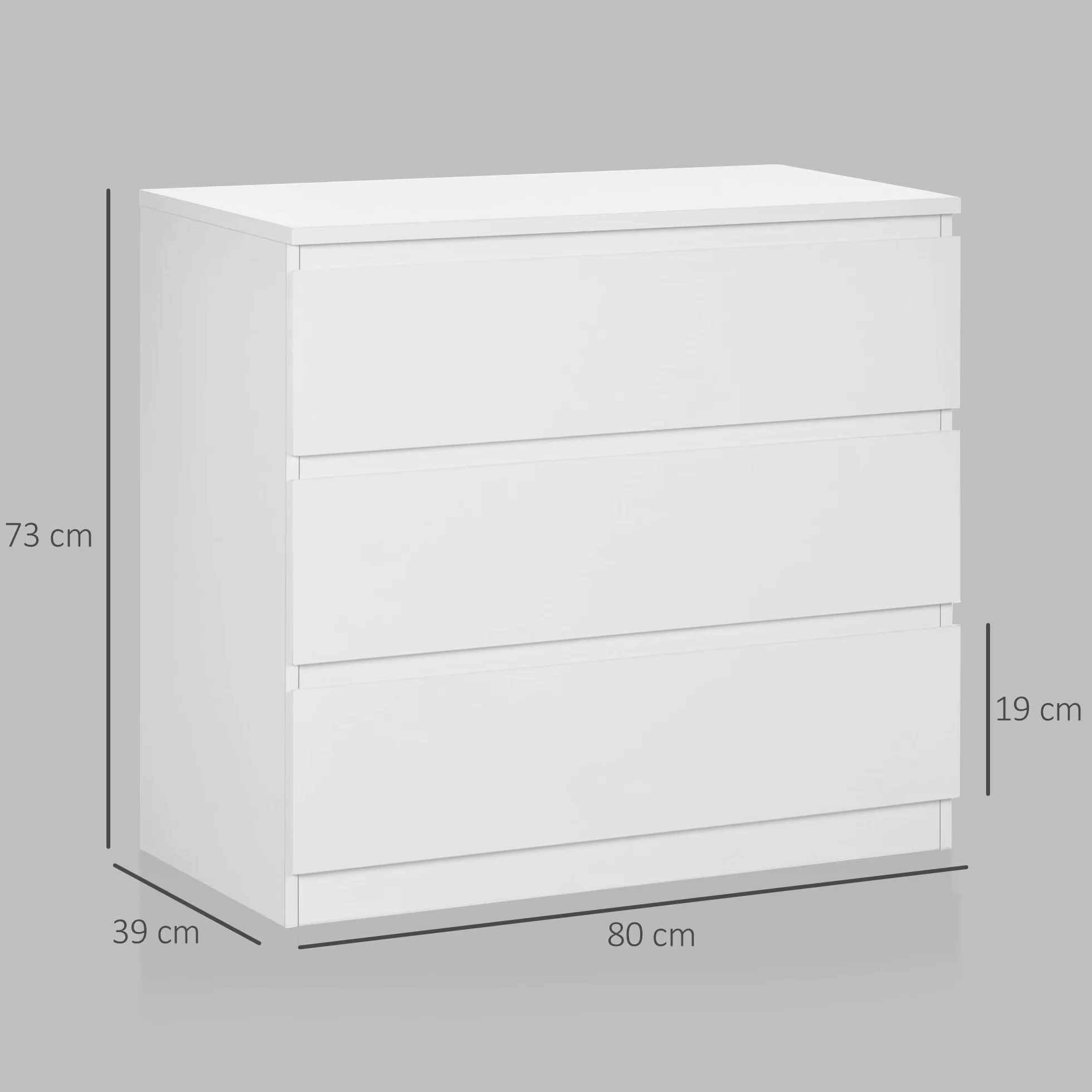 HOMCOM Cassettiera Camera da Letto 3 Cassetti, Como Camera da Letto in Legno Senza Maniglie, Cassettiera Salvaspazio per Ingresso, Soggiorno, Sala da Pranzo e Corridoio, 80x39x73 cm, Bianco
