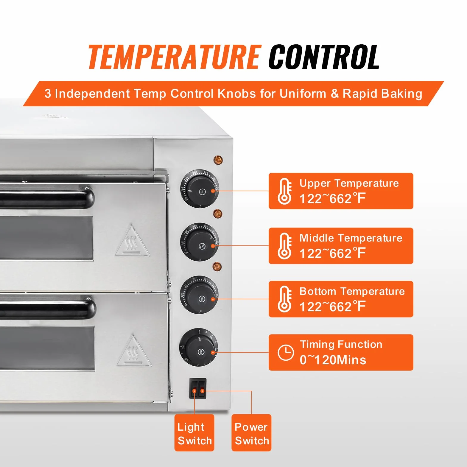 VEVOR Forno Elettrico per Pizza 14 Pollici Forno Elettrico 2 Ripiani per Pizza in Acciaio Inox con Pietra di Pizza Pizzaiolo Multiuso, Forno per Pizza per Interni Ristorante Cottura Casa Cucina