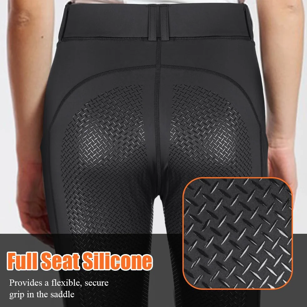 Leggins da Equitazione Donna con Rinforzo Silicone e Tasca, Pantaloni a Vita Alta HOTUT