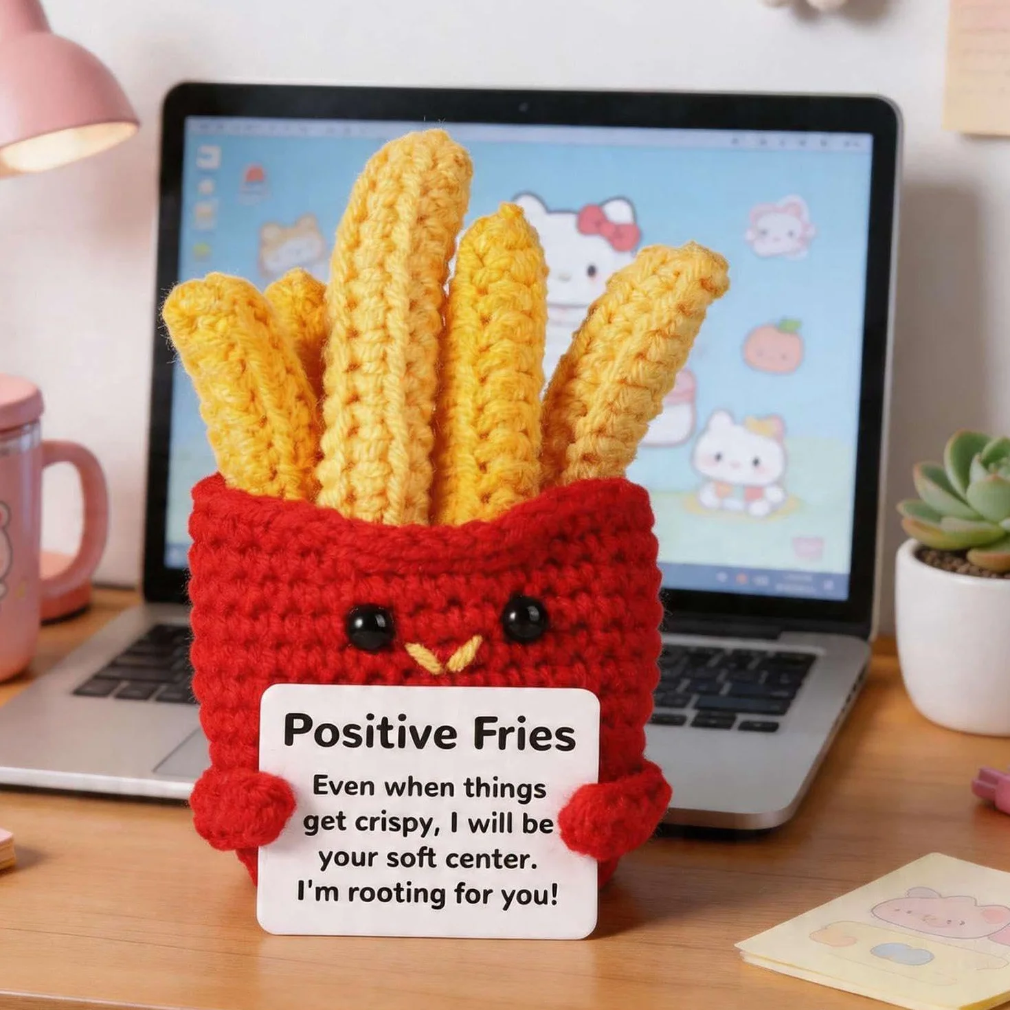 2 Bambole Tessute, Forma di Patatine Fritte all'Uncinetto A Mano, Squisiti Ornamenti Decorativi per Desktop, Adatti per La Compagnia Emotiva Quotidiana, Regali di Natale per Gli Amici.