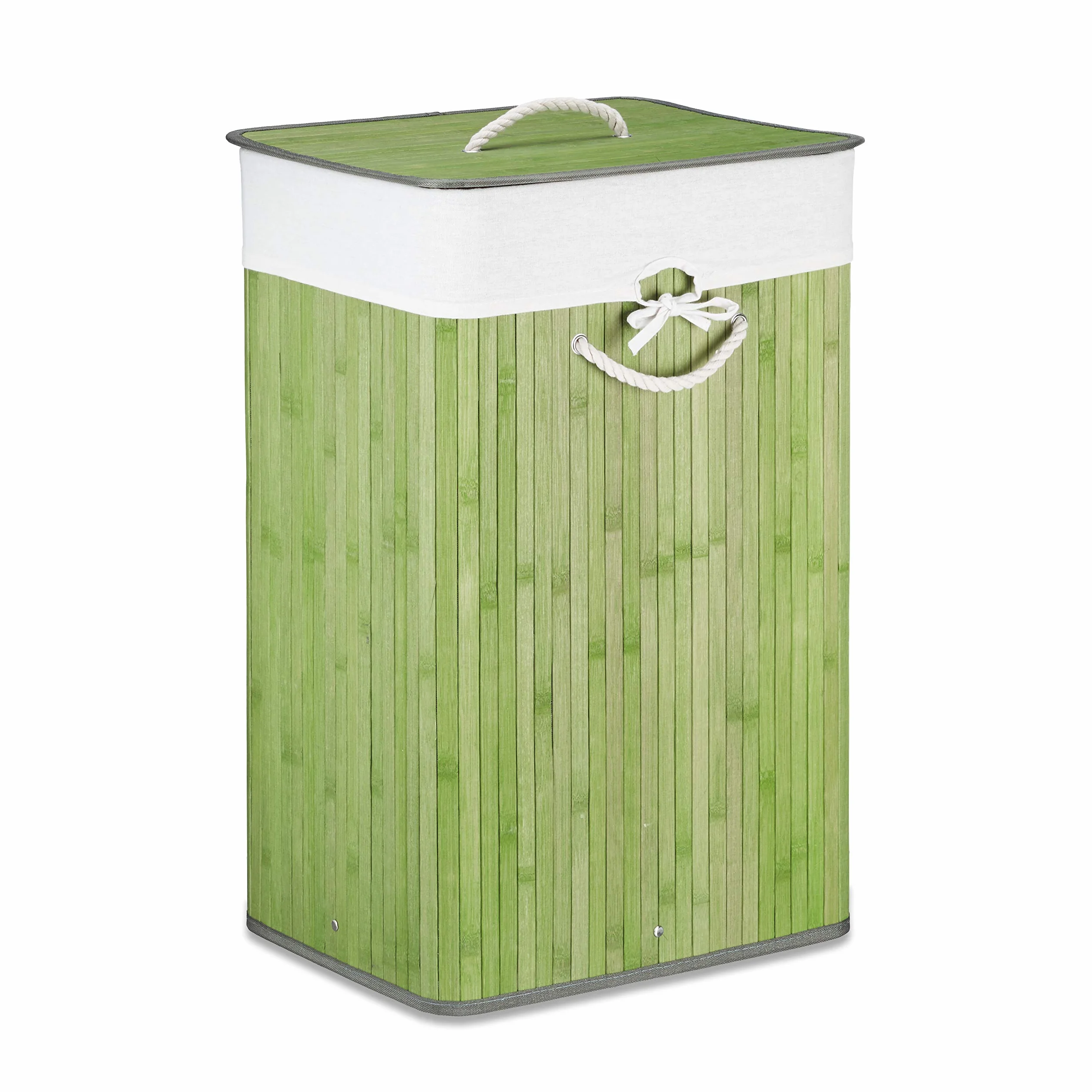 Relaxdays Cesto Portabiancheria con Coperchio, Bambù 83 L Cestino Rettangolare Pieghevole 65,5x43,5x33,5 cm, Verde