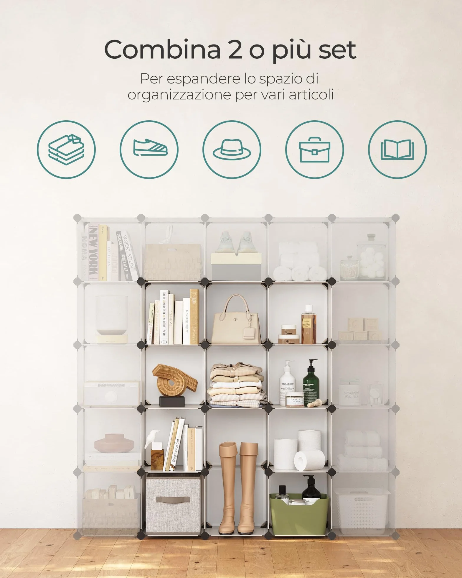 SONGMICS Scarpiera Componibile Scaffale 16 Cubi Modulari 31 x 123 x 123 cm Bianco LPC44L