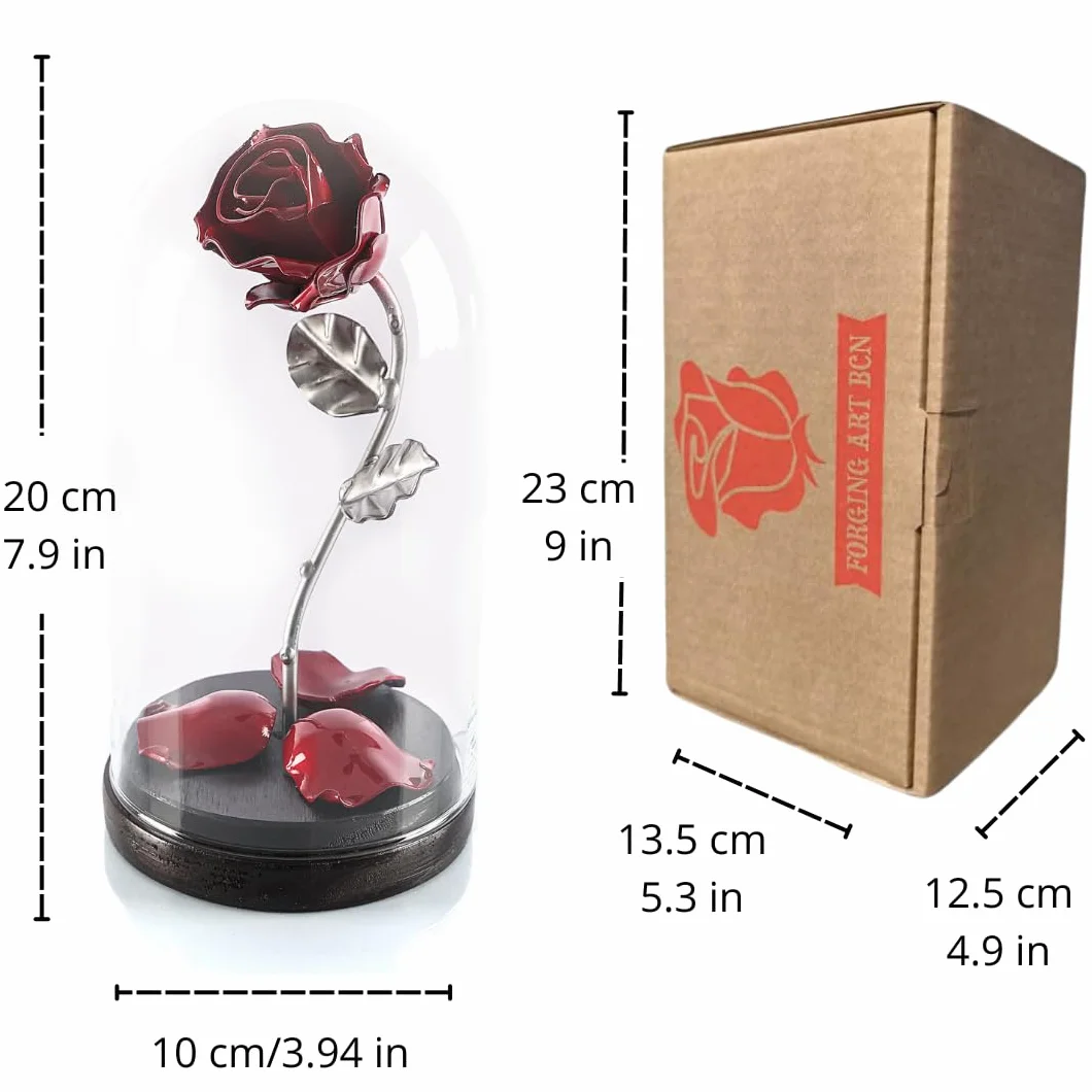 Forging Art Bcn Rosa Eterna Ferro Battuto La Bella e la Bestia Regalo Festa della mamma San Valentino Nozze di Ferro Rosso Argento