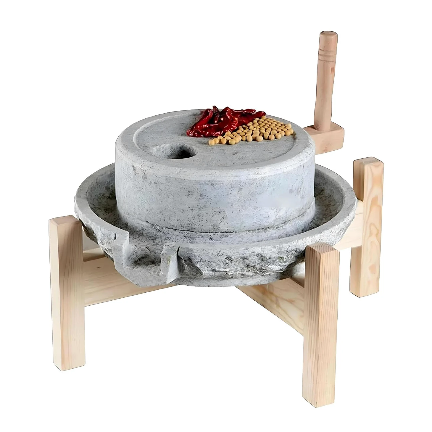 Yinian Domestico Mulino in Pietra,A Secco/A Umido Macinino,Mulino per Cereali,Spice Grinder Manual,Mulino Macinatore per Grano, Fagioli E Orzo (9.8inx13.7in) con Cornice in Legno(Size:35cm)