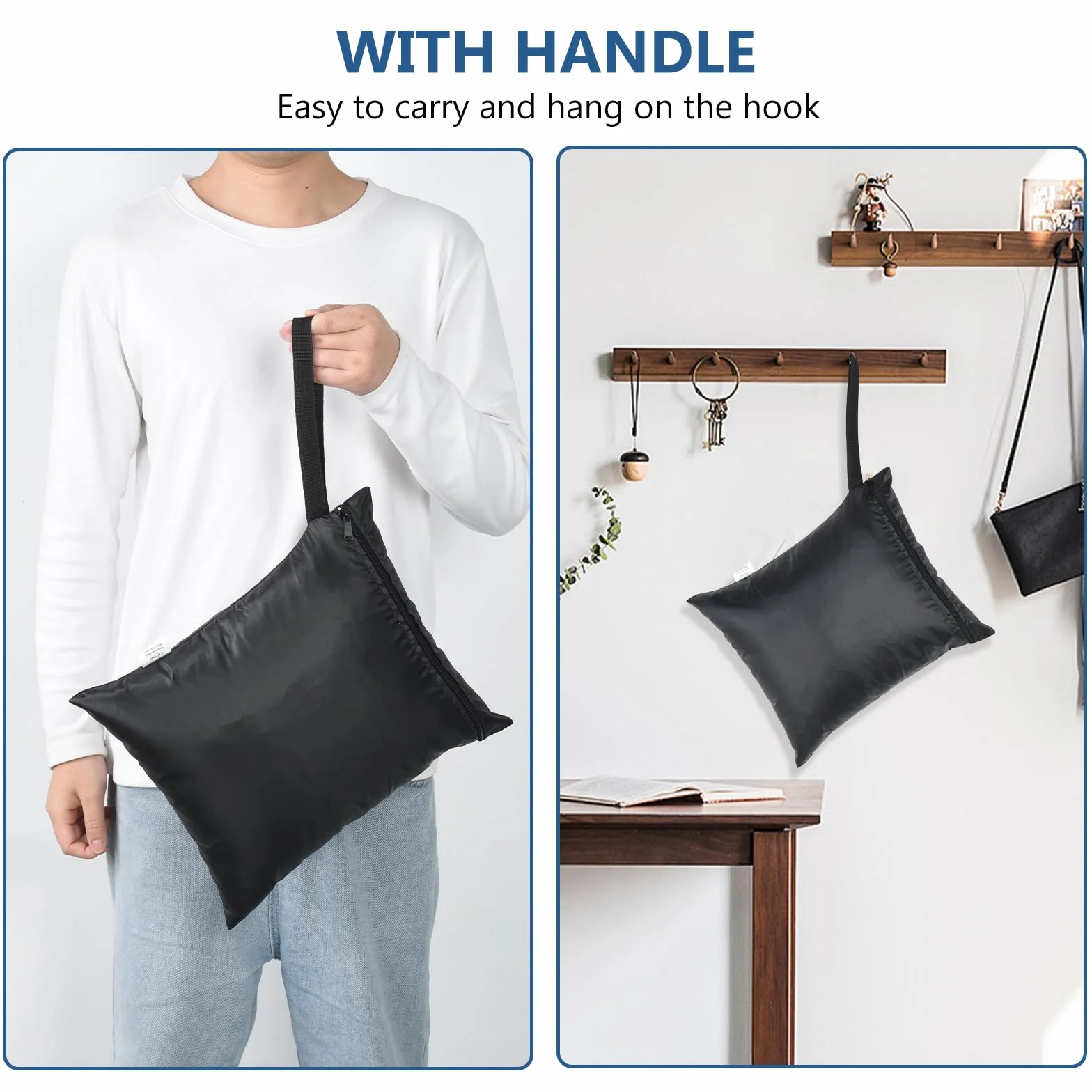 OTraki Sacco Biancheria Sporca Viaggio Riutilizzabile Wet Bag con Zip Tessuto Oxford Impermeabile Sacchetto Organizer per Gym Asciugamani Spiaggia Costume da Bagno Nero 30 x 36 cm 2 Pezzi
