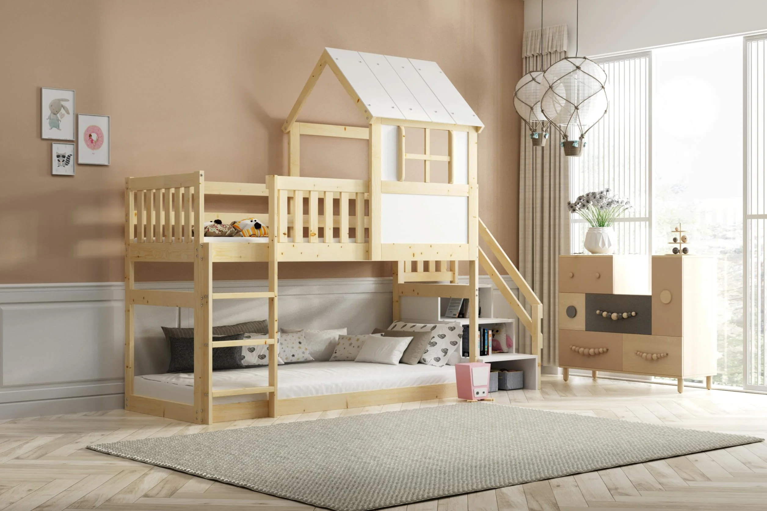 Interbeds Letto a soppalco con scivolo e scaletta, letto a castello, letto in legno, letto per bambini con rete a doghe, letto gioco (con scaletta) (Soppalco con scale)