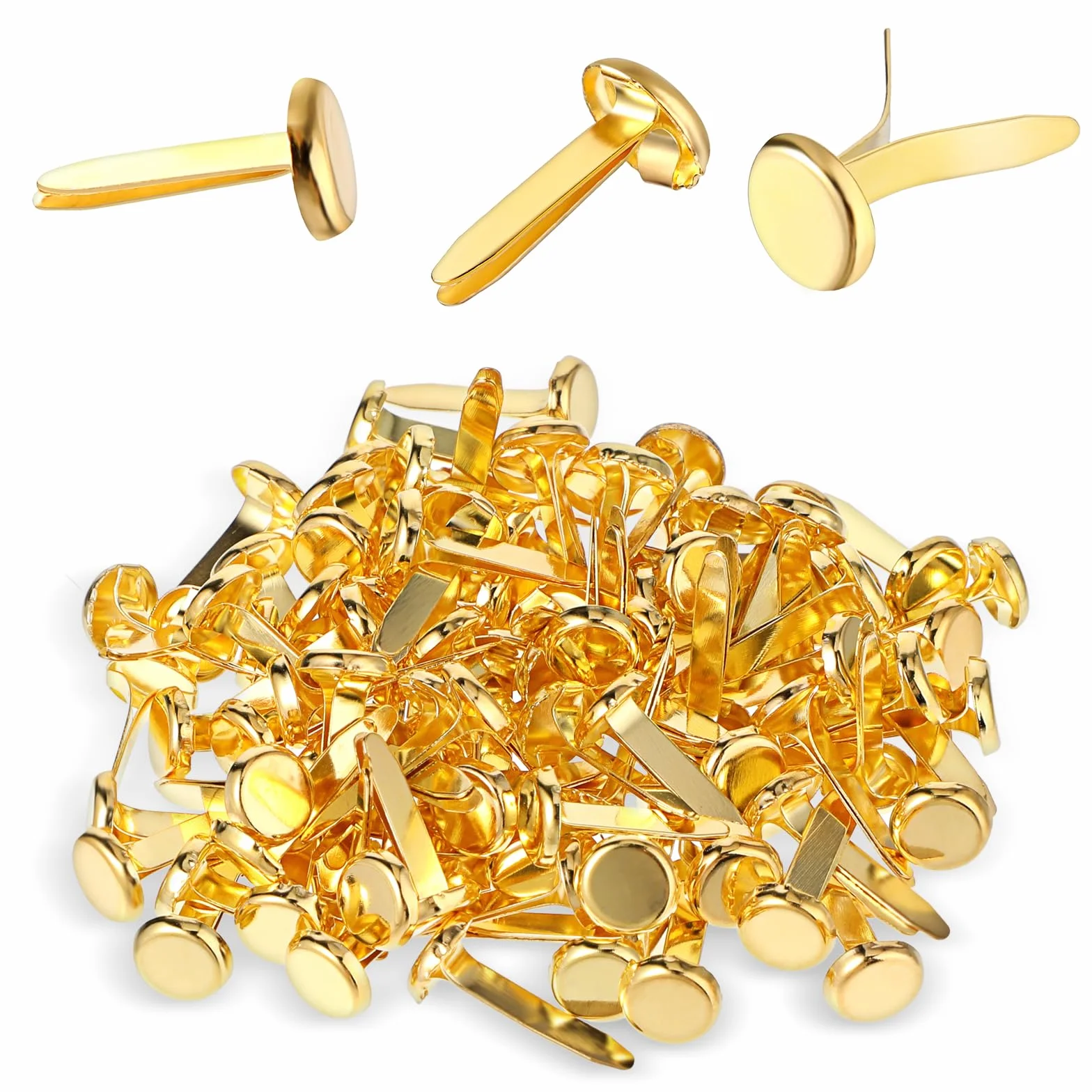 Ymapinc - 100 fermagli per carta, rotondi, in metallo, ottone, per lavori di carta, decorazioni, scrapbooking, fai da te, 8 x 18 mm (oro)