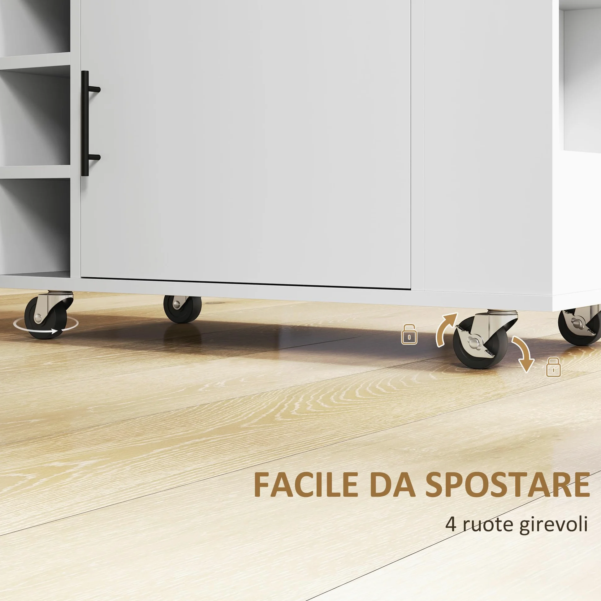 HOMCOM Carrello da Cucina con 6 Portabottiglie, 3 Ripiani Laterali e Armadietto con Cerniere Ammortizzate, Mobiletto Cucina con Portasciugamani e Piano in Legno di caucciù, 83x40x83cm, Rovere