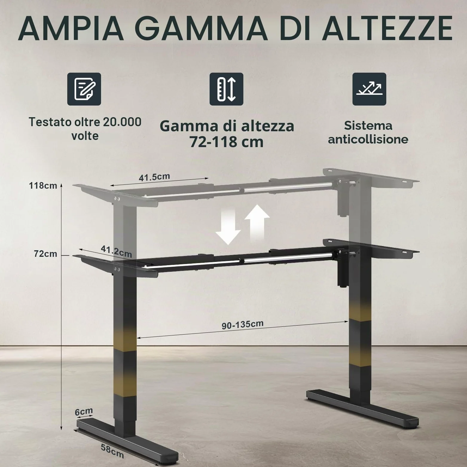 Flamaker Scrivania Regolabile in Altezza da 73 cm a 122 cm con Tasti di Memoria e Funzione di Protezione Contro le Collisioni, Nero | Telaio della Scrivania Elettrica Regolabile in Altezza con Tasti di Memoria e Funzione di Protezione Contro le Collisioni