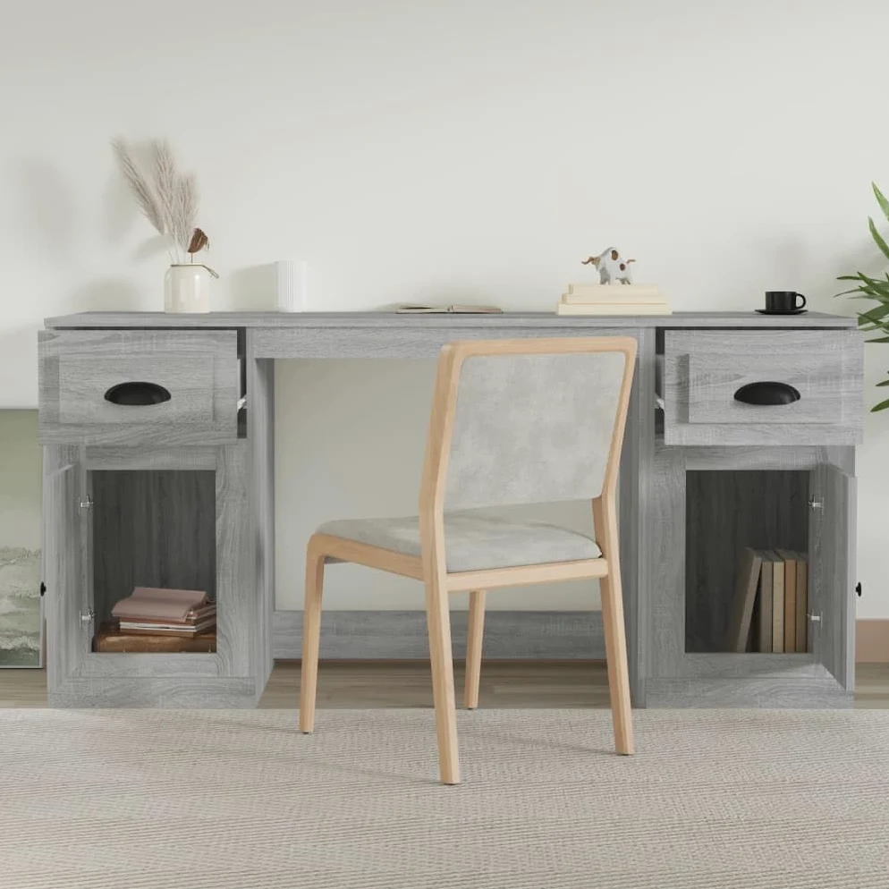 Scrivania portaoggetti grigio Sonoma, in legno Sonoma, 154,5 x 50 x 75 cm, tavolo da ufficio con armadio, scaffale, cassetto per raccoglitori e documenti sul posto di lavoro