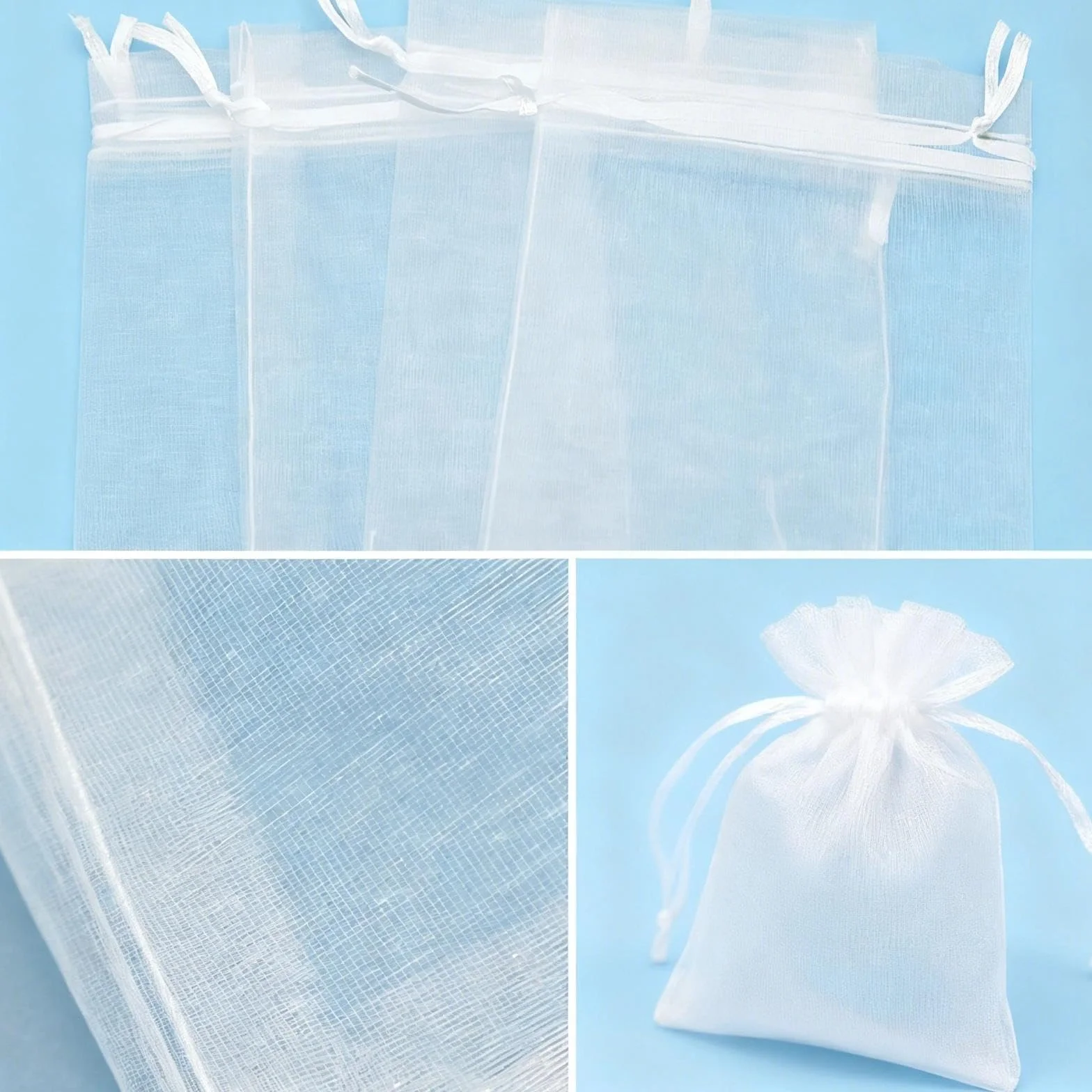 Sacchetti in Organza 7x9 cm per Confetti, Bomboniere, Matrimonio, Lavanda - Bianco