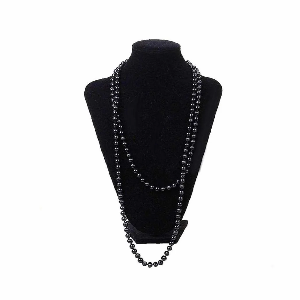 GGOOD Collana di perle nere extra-lunga a strati multi perla Faux