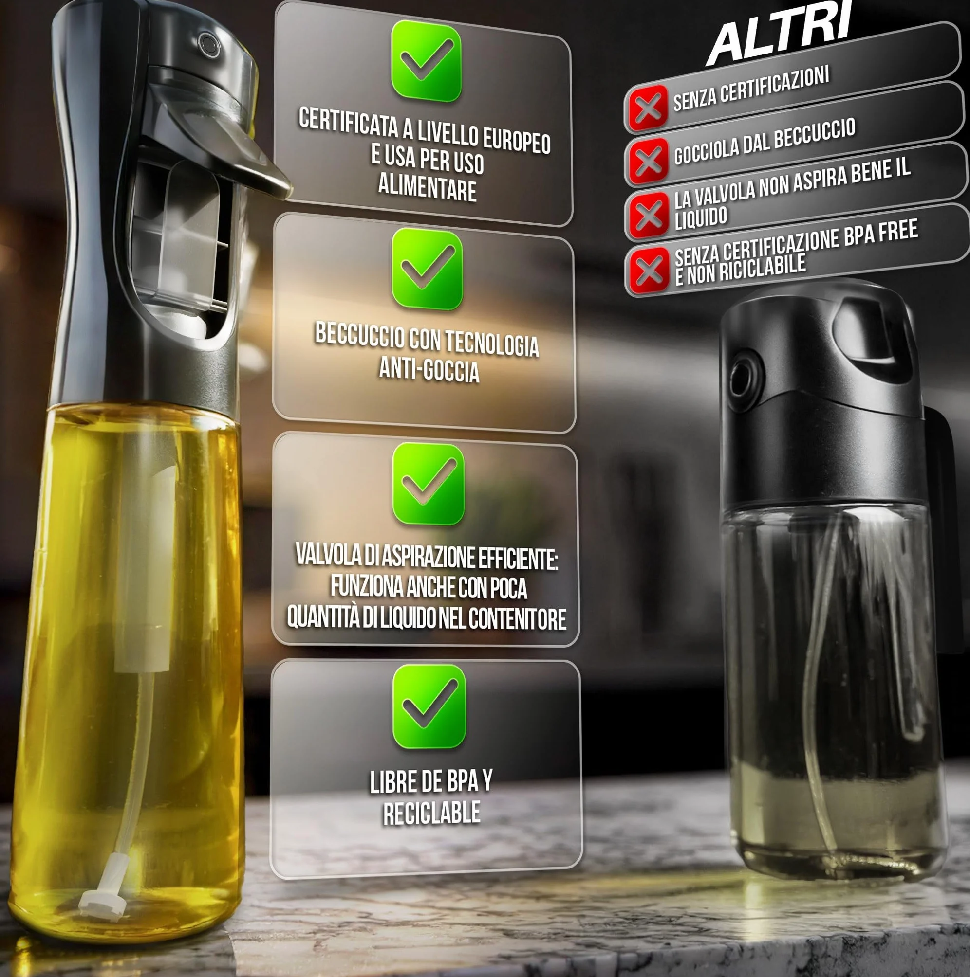 ActivoTex Spruzzatore Olio 300 ml Vaporizzatore Olio da Cucina