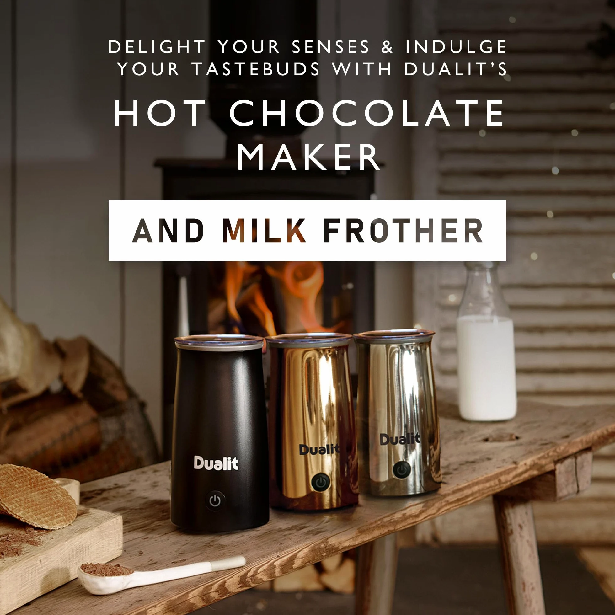 Dualit Macchina per cioccolata calda e montalatte - Capacità 250 ml - Polvere, bottoni e cioccolato grattugiato - Vellutata in 3 minuti - Caraffa senza fili - Cromato