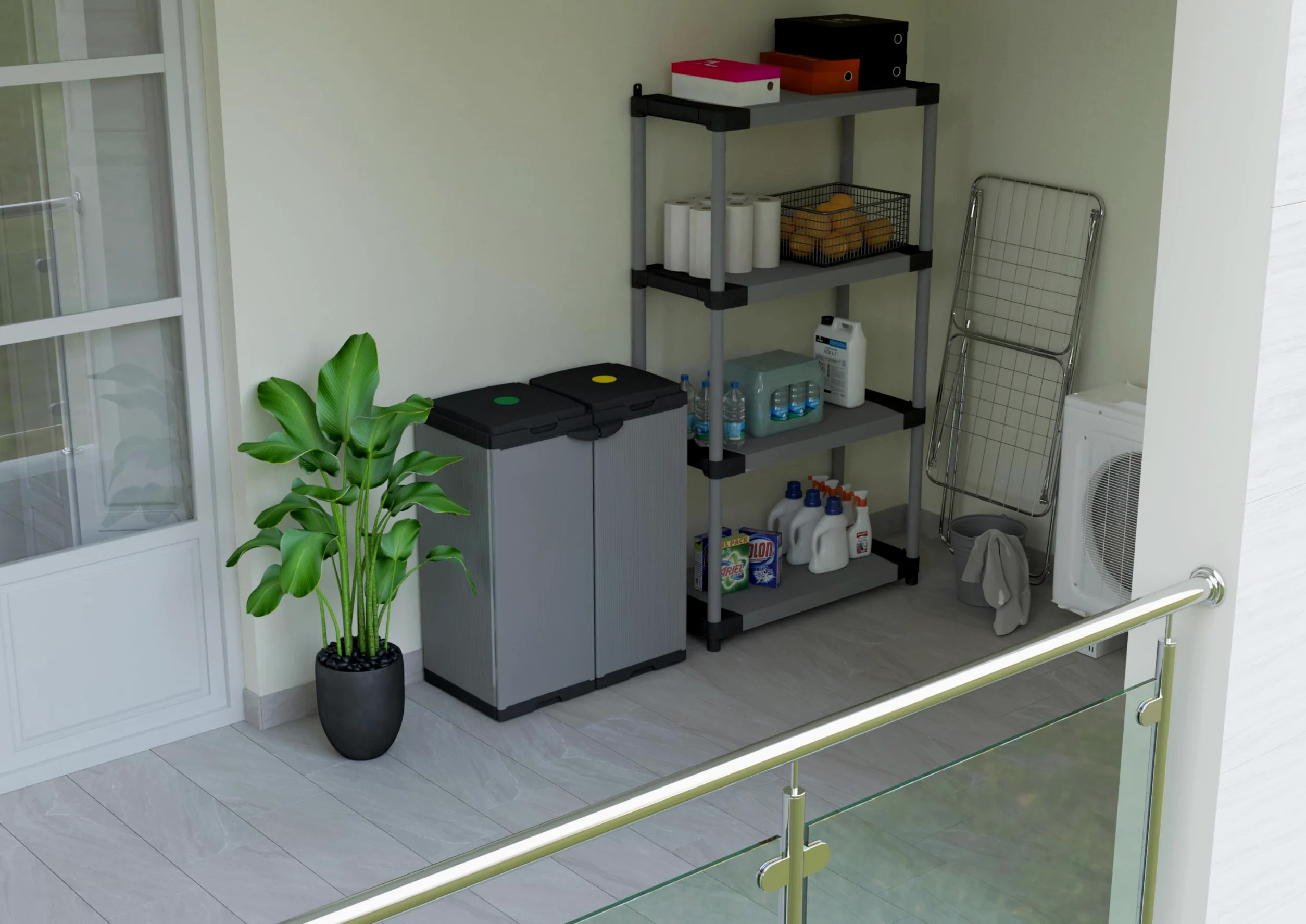 Adventa: Mobile Portasacco Bis per Raccolta differenziata in Plastica, Facile da Montare, Modular System, adatto a Sacchi da 80-110 L, 68L x 38P x 87H cm