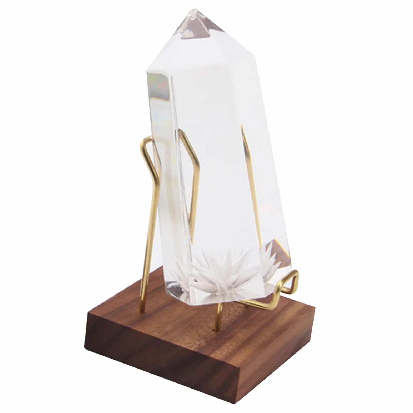 Espositore per minerali, cavalletto in metallo e , supporto minerale, resistente supporto geode con base in legno, espositore fossile regolabile, elegante supporto per pietre preziose