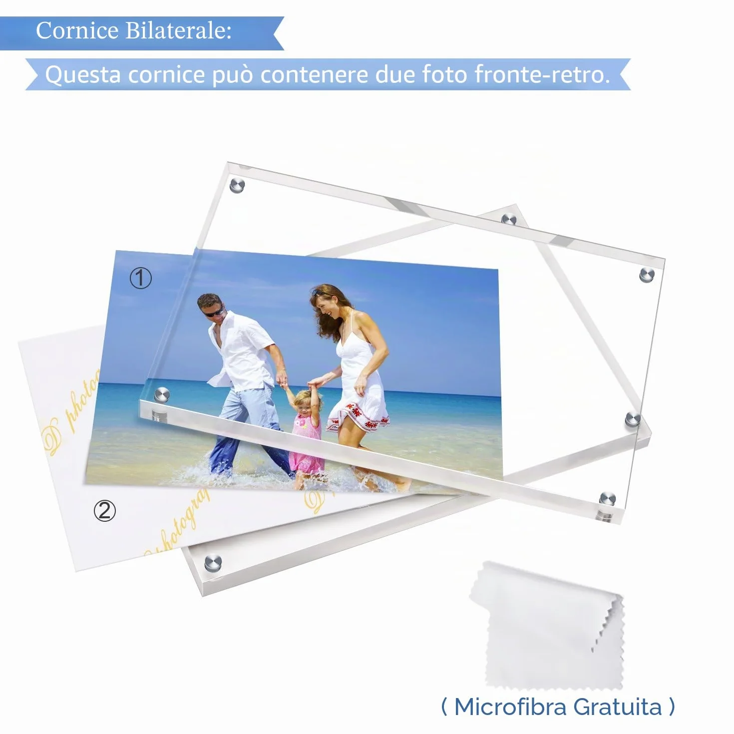 AMEITECH 13x18 cm Cornice Acrilica Foto, Cornici Magnetiche, 10 + 10MM Spessore Stand in Scrivania o Tavola, Chiaro