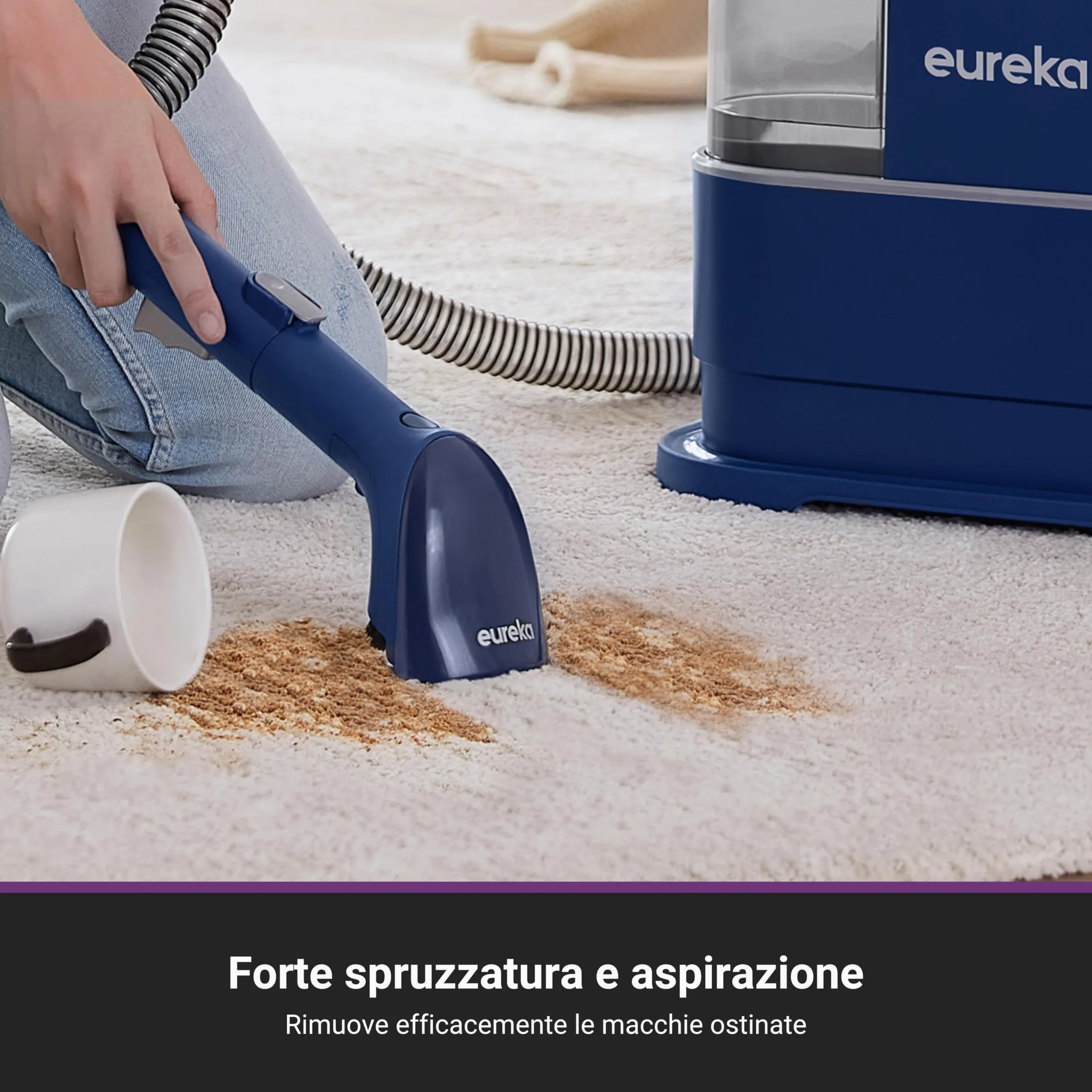 Eureka NEY100 Detergente Portatile per Moquette e Tappezzeria| Smacchiatore Multisuperficie per Moquette,Tappeti,Scale e Auto | Rimuove lo Sporco,Liquidi e le Macchie | Serbatoio d'acqua da 1,5 Litri