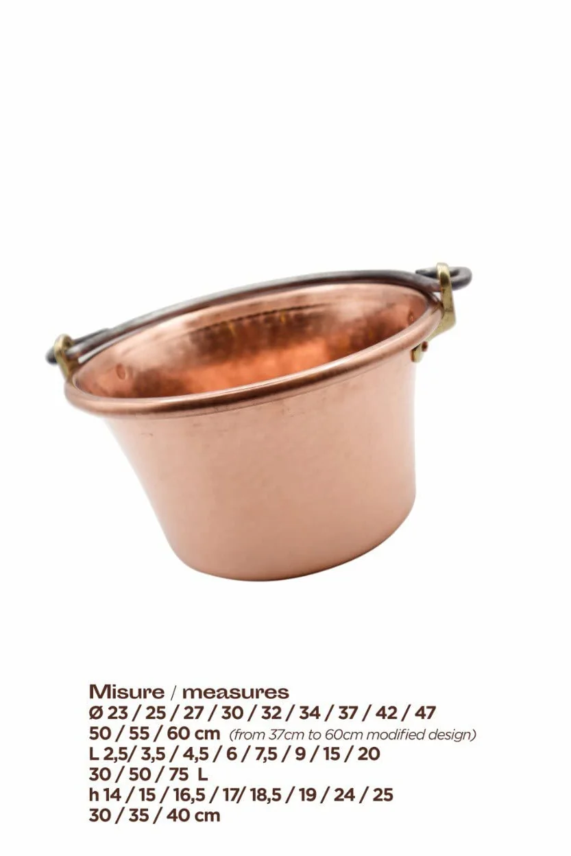 CREARTISTIC Paiolo per Polenta in Rame, 27cm 4,5L - Tradizionale Manico ad Arco Ferro Battuto, 6 Pax, anche per Marmellata, Formaggi, Pentola Martellata a Mano - Made in Italy