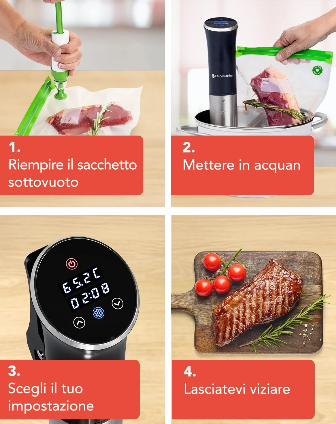 KitchenBrothers Termosubacqueo sottovuoto 1200W regolabile 0-95℃ (Nero)