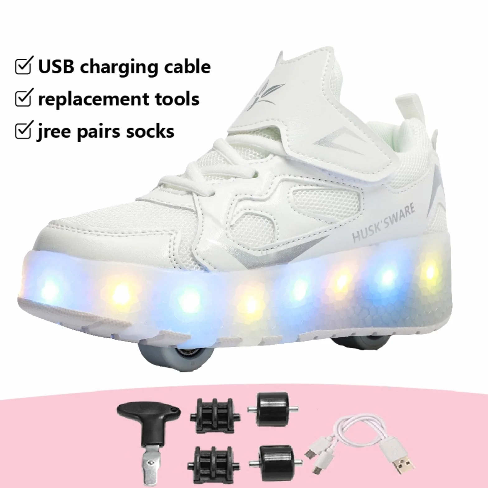 Sneaker per Bambini Scarpe da Skateboard a Due Ruote Luce a Cambio Colore Regolabile Ricarica USB 27–40 EU
