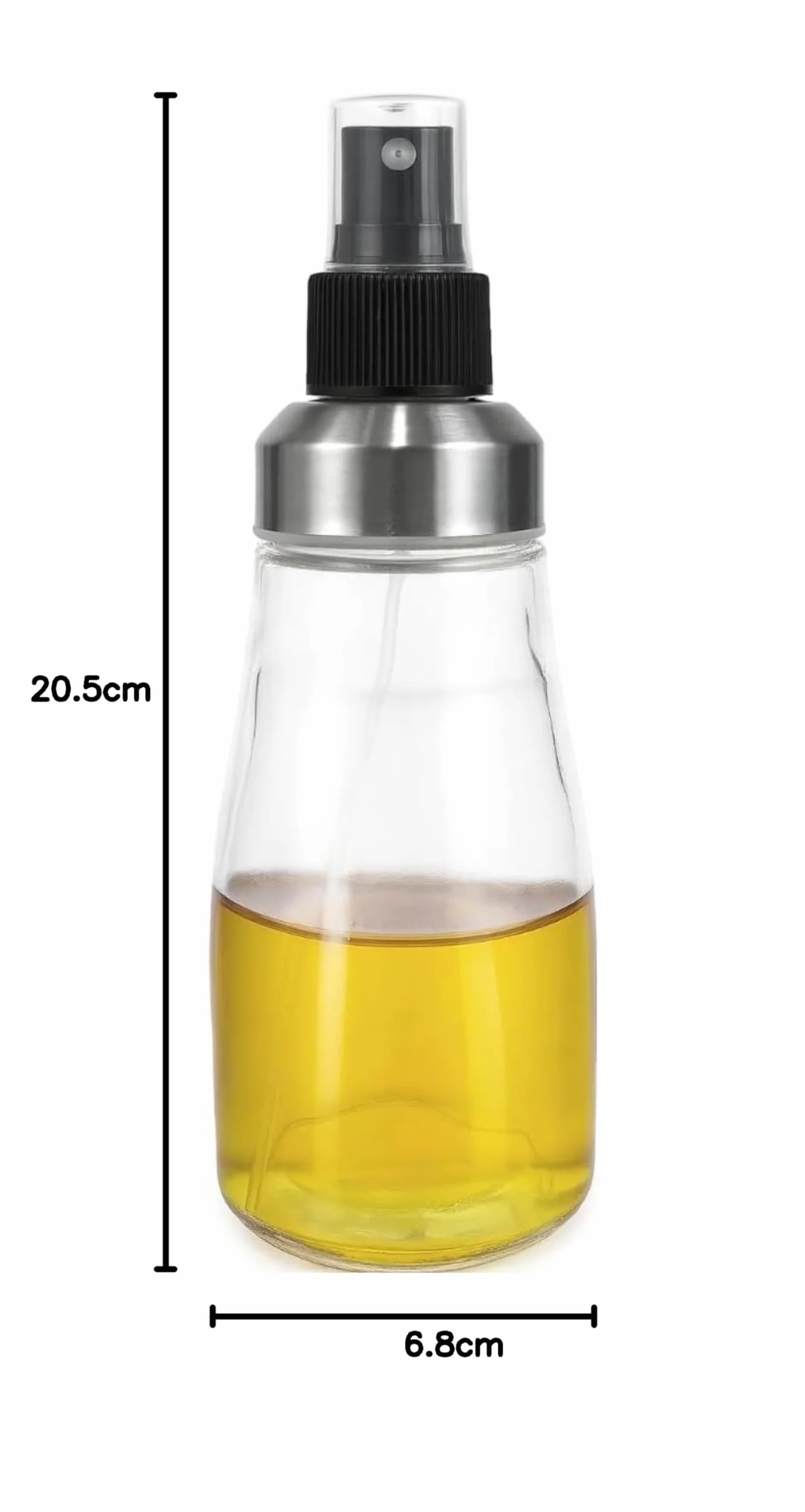 PARENCE.- Olio e aceto spray 330 ml - Dispenser spray in vetro e acciaio inox - Bottiglia riutilizzabile per cucinare, grigliare e insalate - 6,8 x 6,8 x 20,5 cm