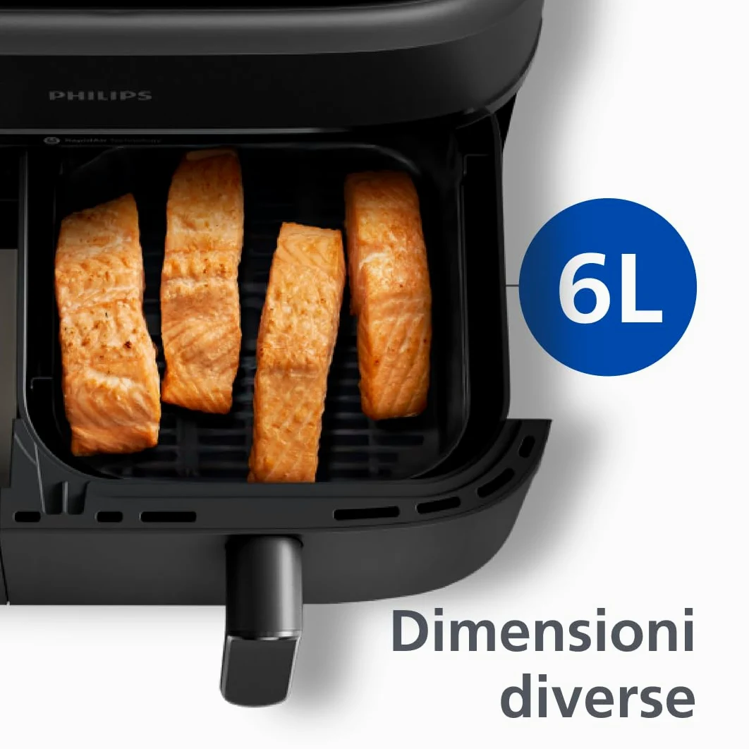 Philips Dual Basket Air Fryer - Cottura sana, veloce e versatile, Friggitrice ad aria con Doppio Cestello da 9L, Touchscreen, design a 2 cestelli con doppia resistenza e termostasti separati(NA350/00)