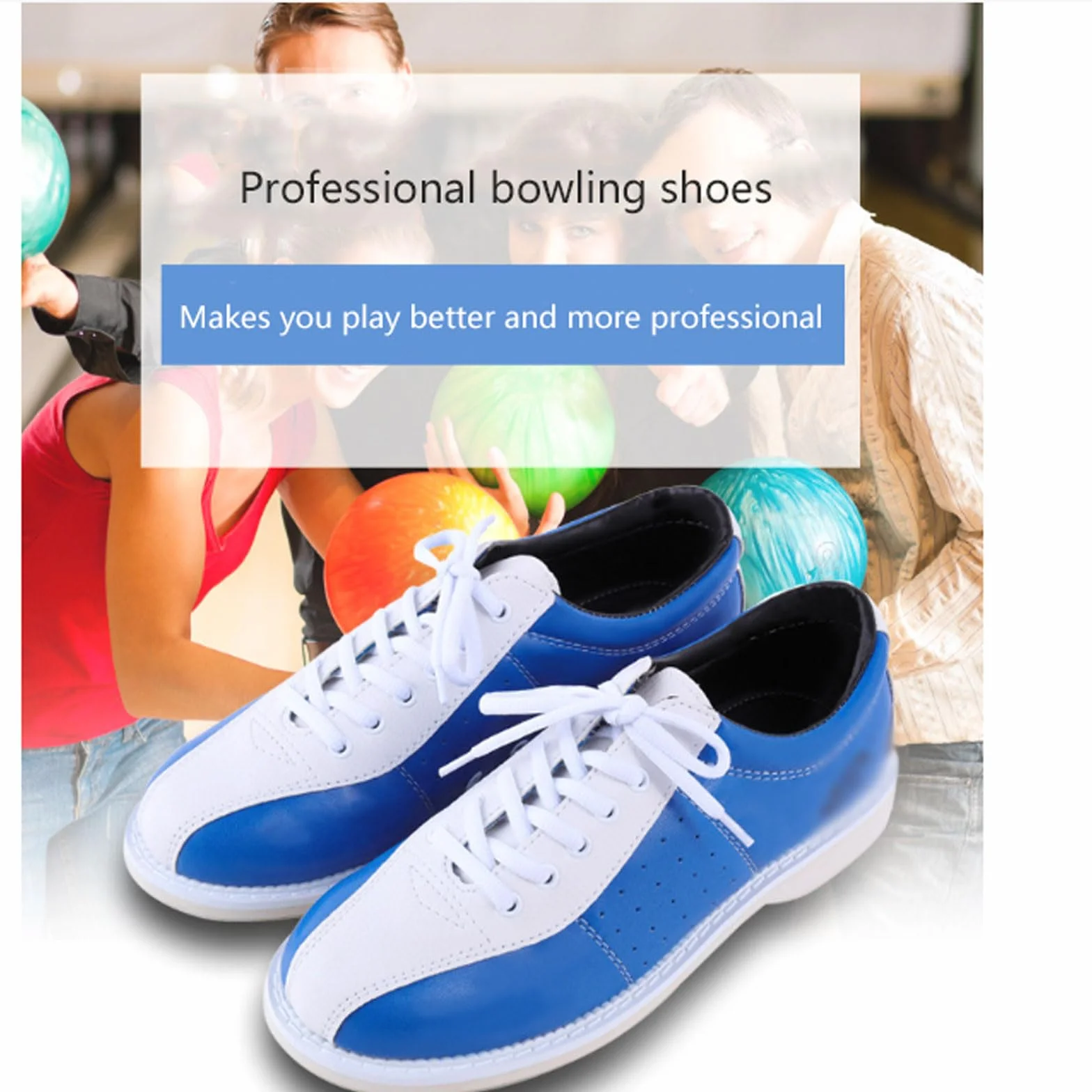 Scarpe da Bowling Unisex Adulto in Pelle Traspirante Blu Taglie 29-53