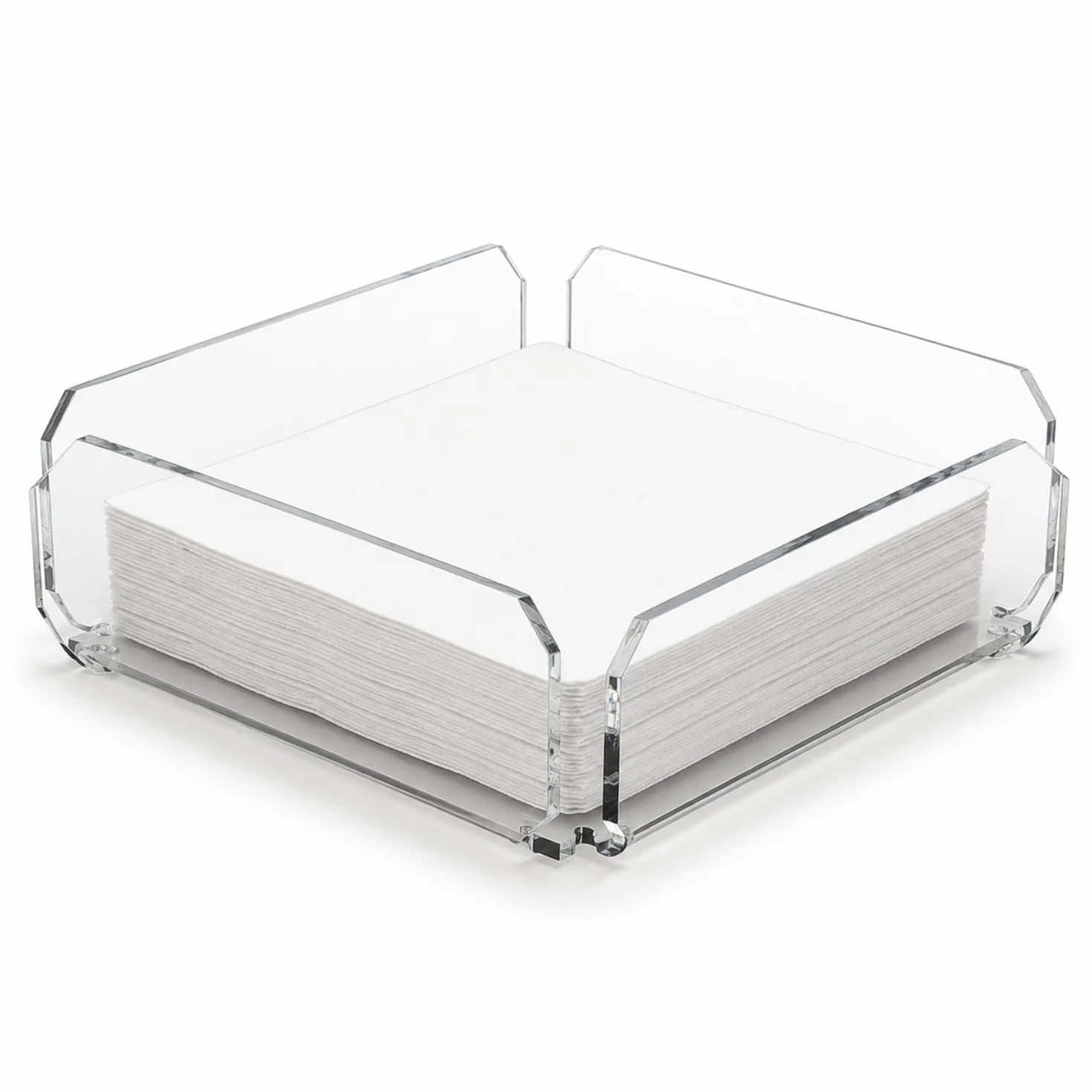 Agplex Portatovaglioli in vetro acrilico trasparente 20,5x 20,5 x5,8 cm, Porta tovaglioli da tavola design moderno - Made in Italy
