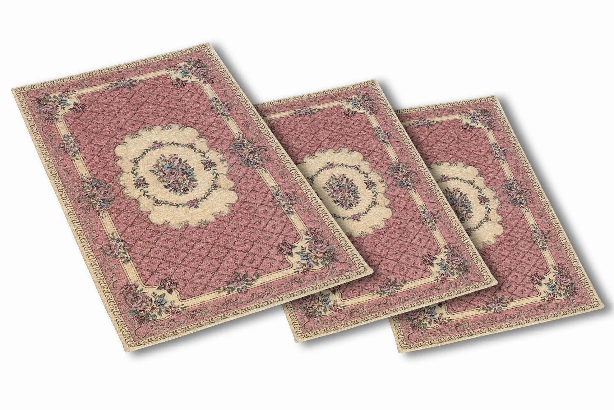 TRIS CAMERA DA LETTO SCENDILETTO 3 Tappeti in Ciniglia Classico Rosa, Set di 2 Tappeti 65x110 cm e 1 Tappeto 85x150 cm, Antiscivolo