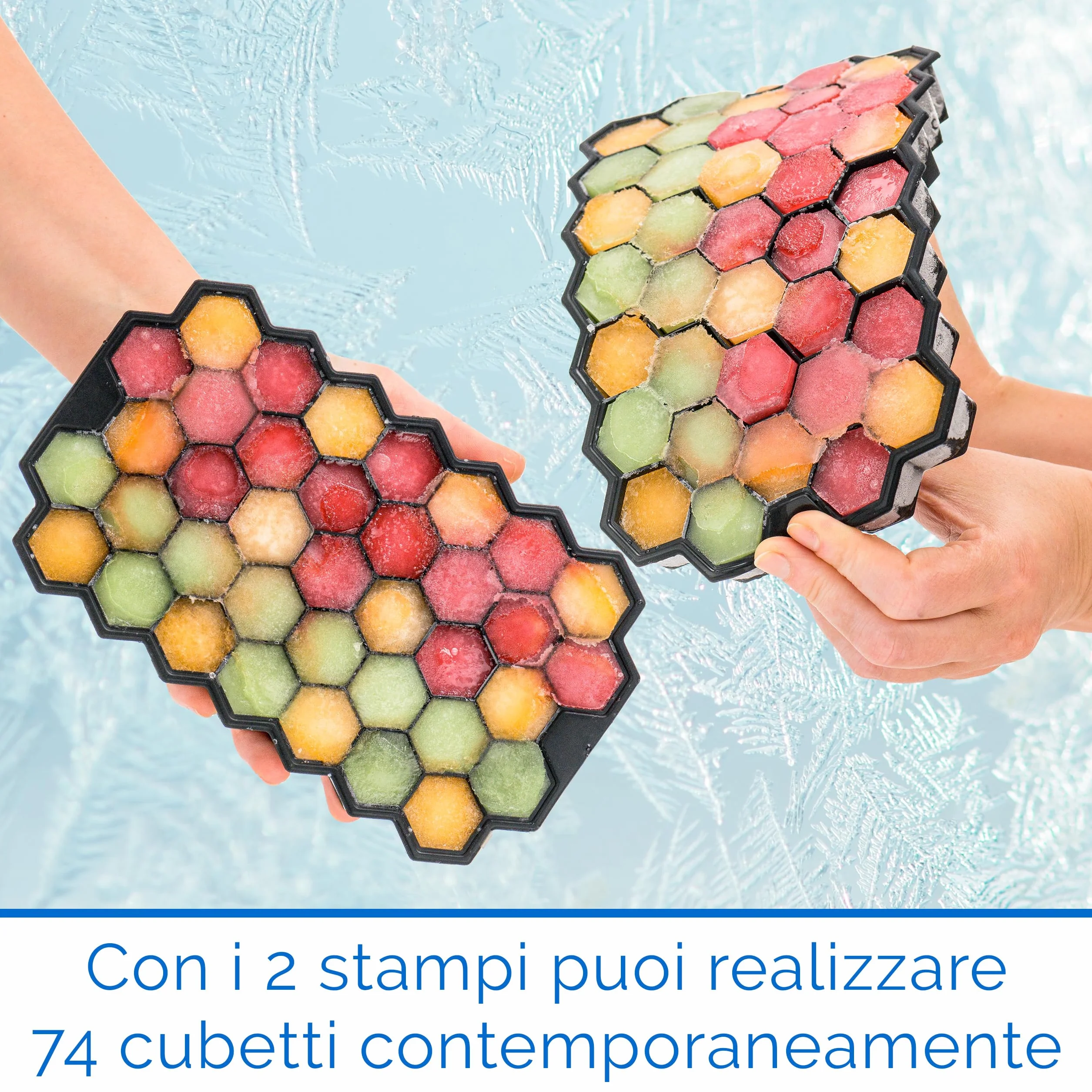 Set da 2 Stampo Ghiaccio in Silicone con Coperchio 74 Cubetti, Senza BPA