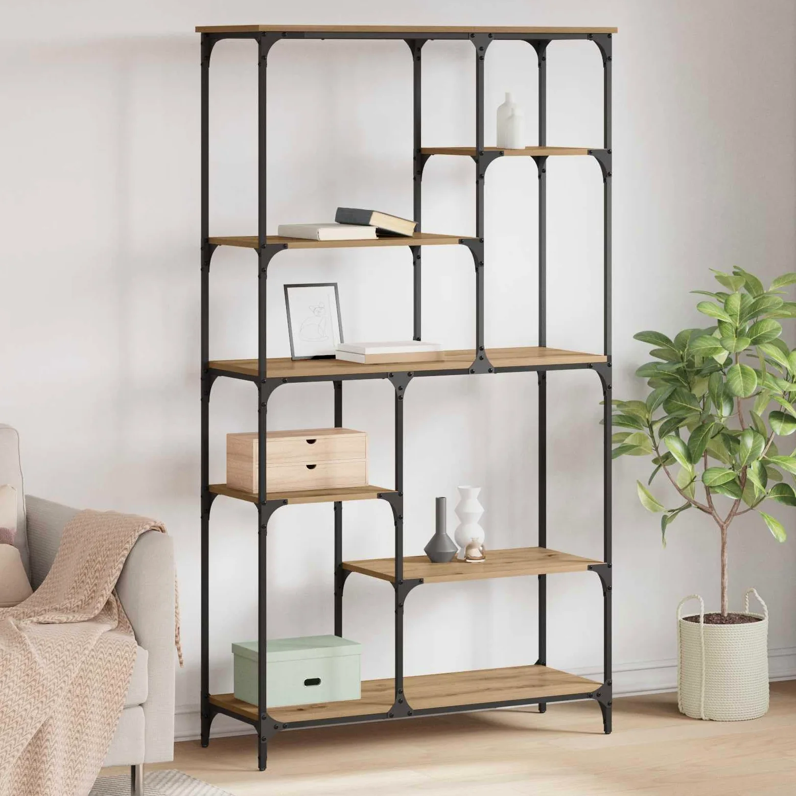 vidaXL Libreria Rovere artigianale 99 x 35,5 x 176 cm, Libreria rettangolare moderna, solido spazio per soggiorno, perfetta per una casa piena di libri, unità autoportante