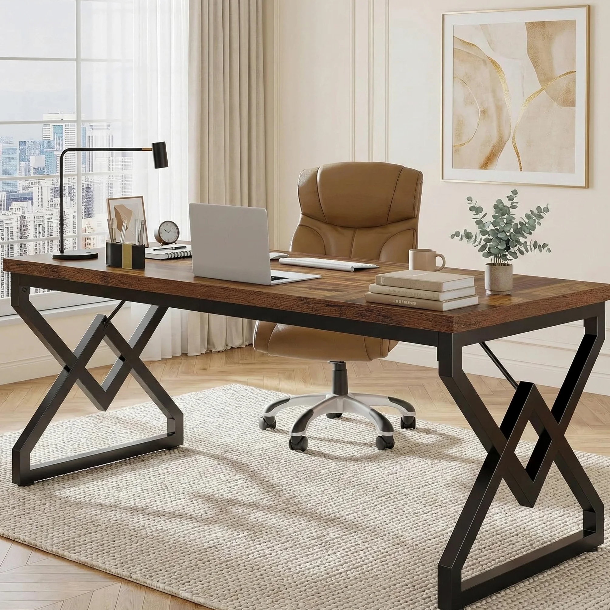 Lailang 160cm Scrivania, Scrittoio Vintage, Tavolo Ufficio Riunioni, Scrivania In Legno, Mobili Ufficio Moderni, 160 x 18 x 18 cm, Vintage Brown