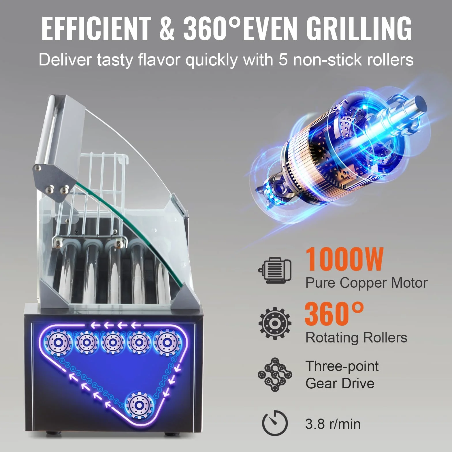 VEVOR Rouleau hot-dog, 5 Rouley, Grigliati a Macchina con Salsicce e Insolubili con Doppio Controllo della Temperatura, 12 hot-dog1000 W Macchina hot-dog con Couvercle, Autista Versa Petits Dolori