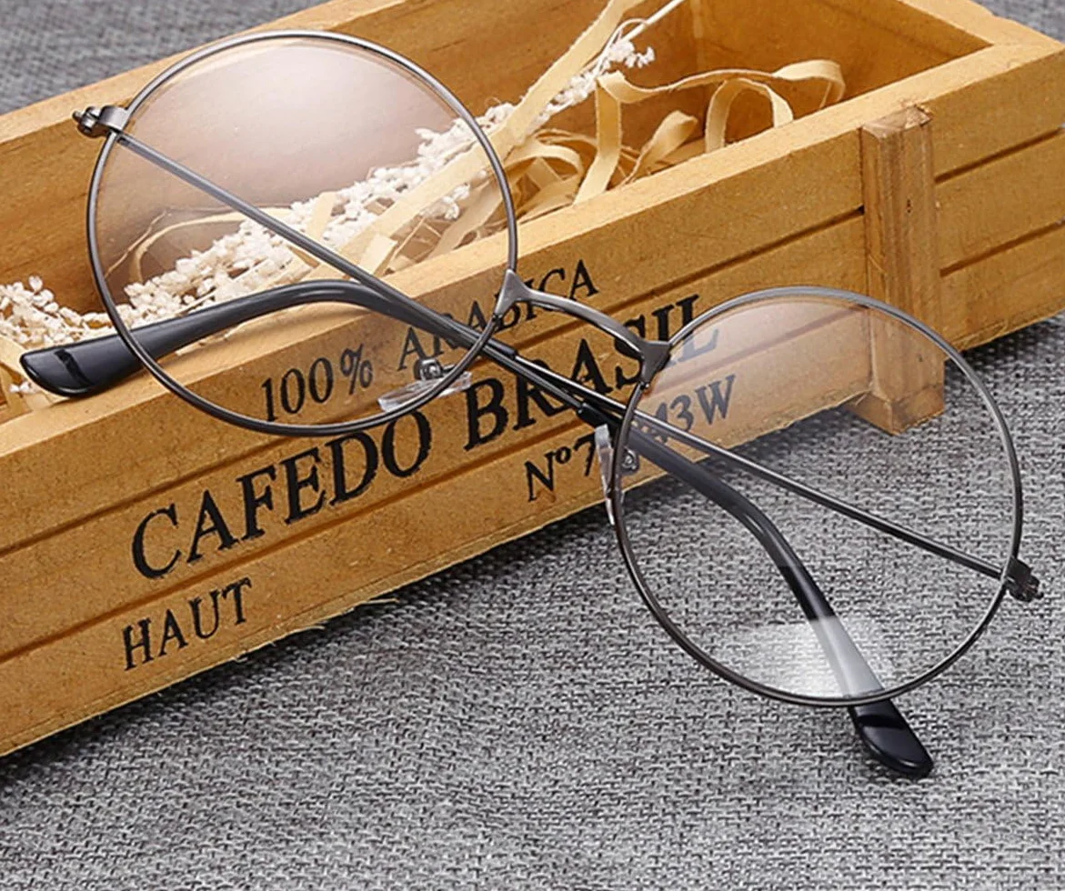 TRIXES Occhiali rotondi unisex costume da mago lenti trasparenti stile retrò anni Sessanta
