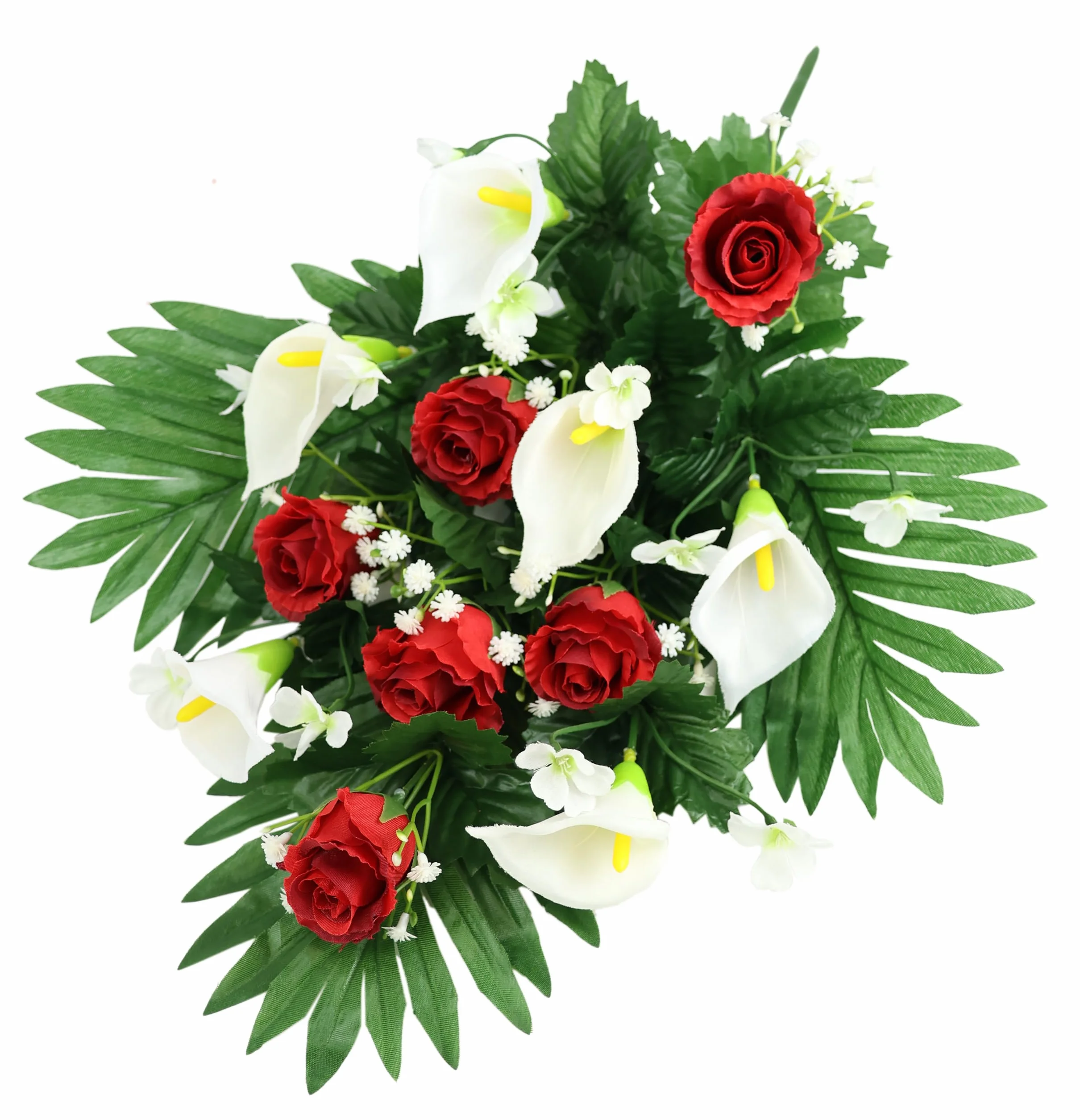 Decorazione per sepoltura con rose artificiali e calla, 48 cm, decorazione per sepoltura di cimitero, decorazione per il cimitero, decorazione per la tavola, fiori di seta